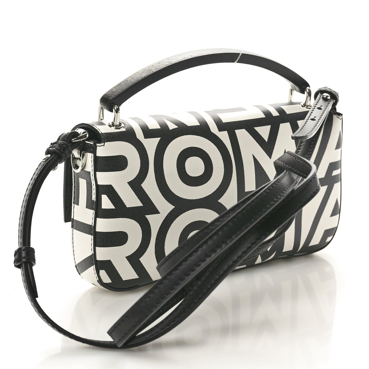 X MARC JACOBS Nappa Vitello King Logo Print Phone Baguette White Black