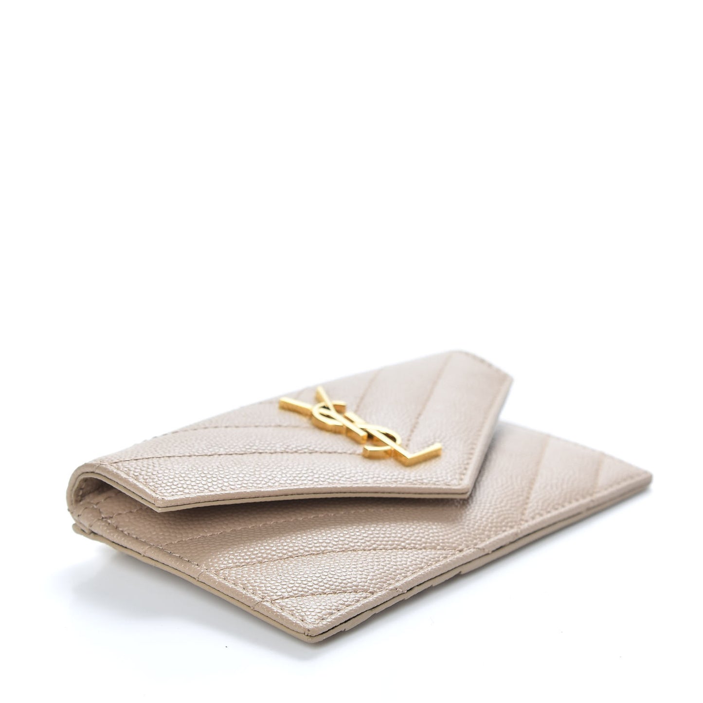Grain De Poudre Matelasse Chevron Monogram Compact Wallet Dark Beige