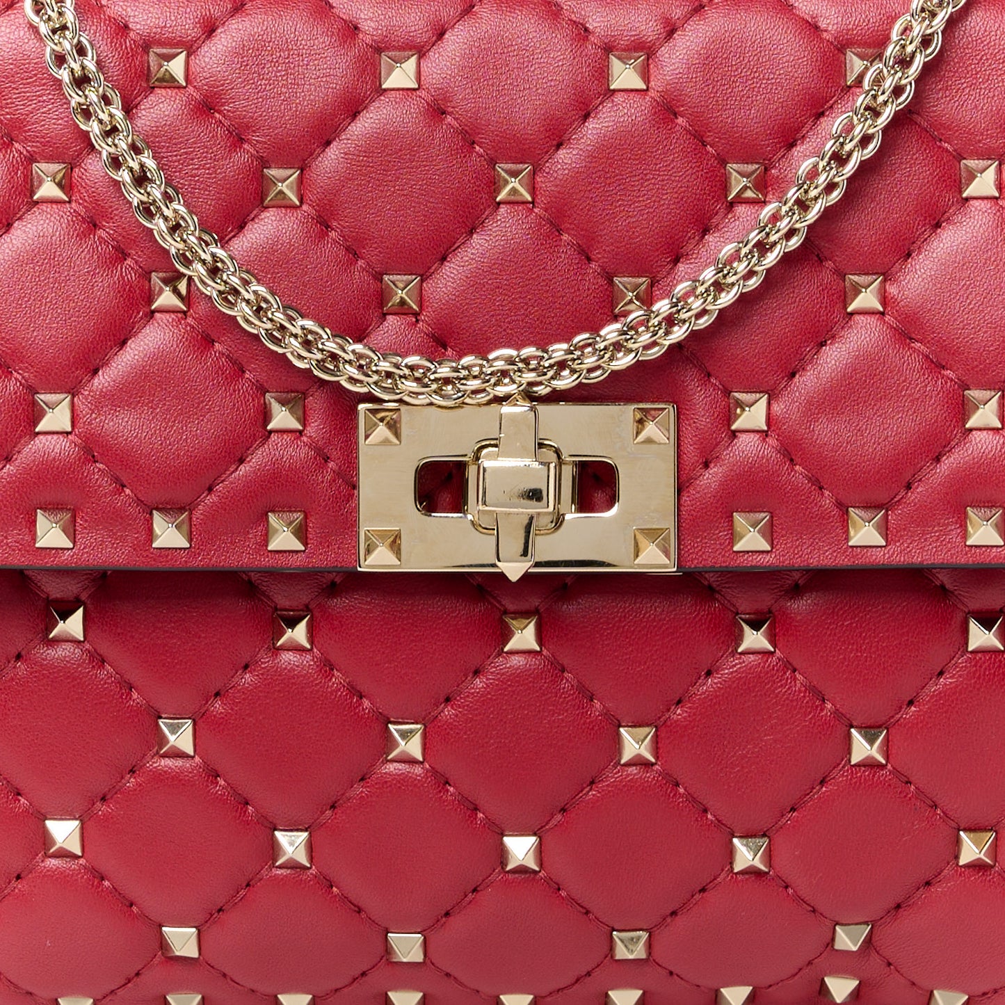 Lambskin Medium Rockstud Spike Shoulder Bag Red