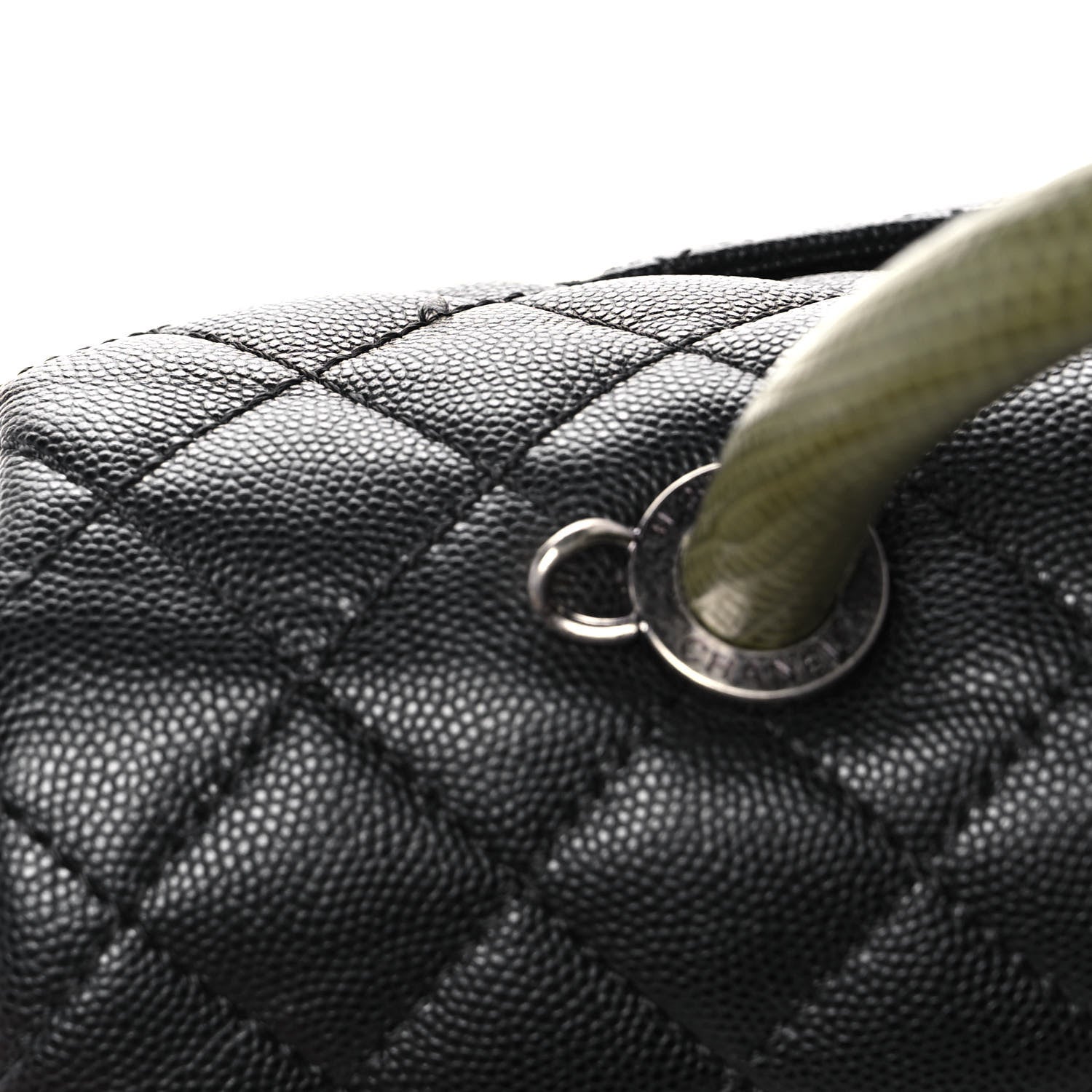 Chanel Caviar Lizard Quilted Medium Coco Handle Flap Black Green 10 of 11