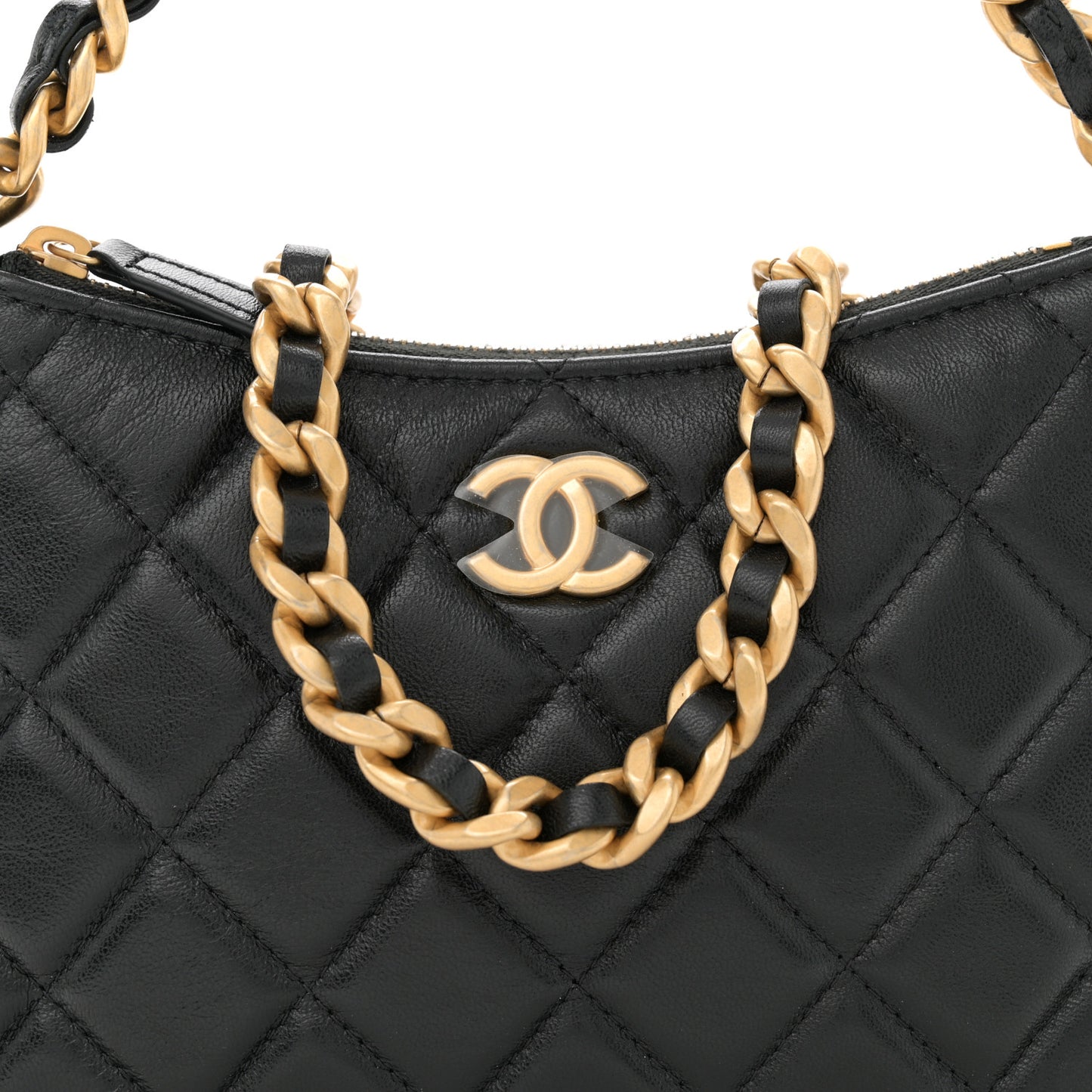 Lambskin Quilted Chain Around Top Handle Mini Bag Black