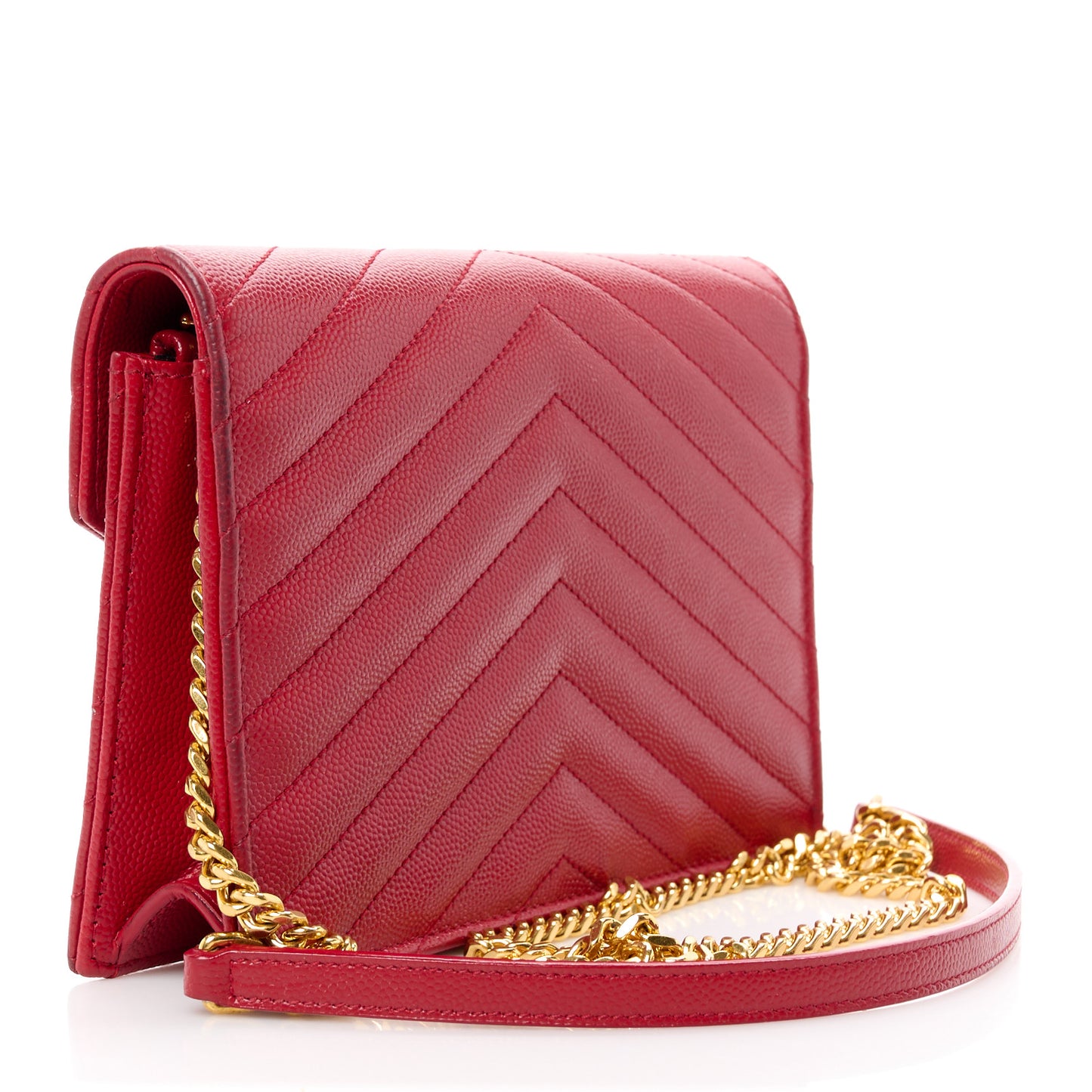Grain De Poudre Matelasse Chevron Monogram Envelope Chain Wallet Red