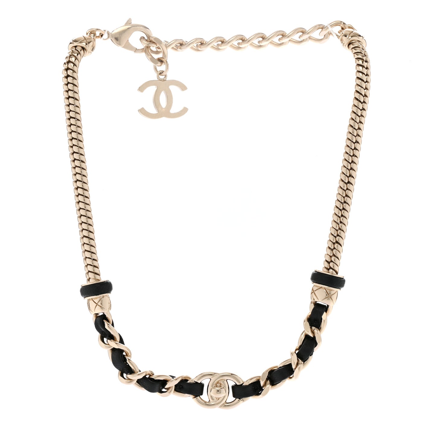Metal Lambskin CC Turnlock Choker Necklace Black Gold