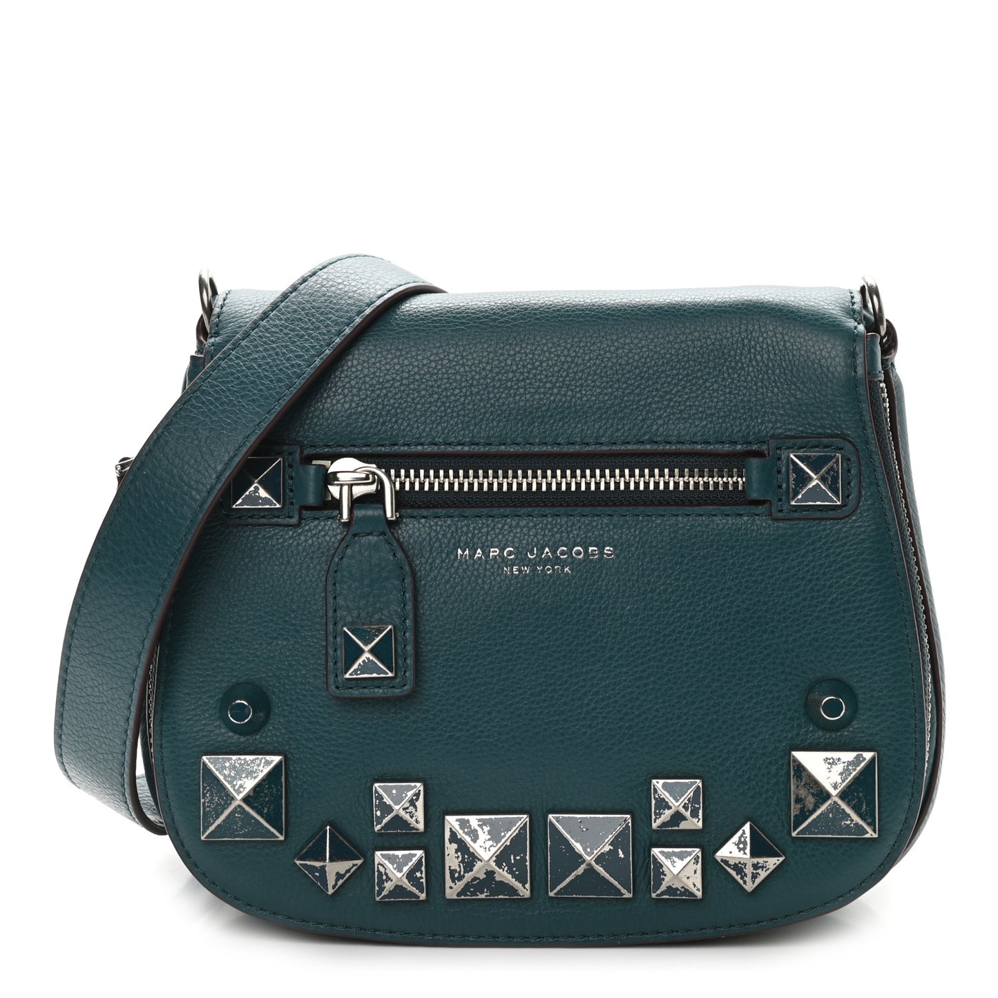 Pebbled Calfskin Studded Recruit Nomad Crossbody Teal