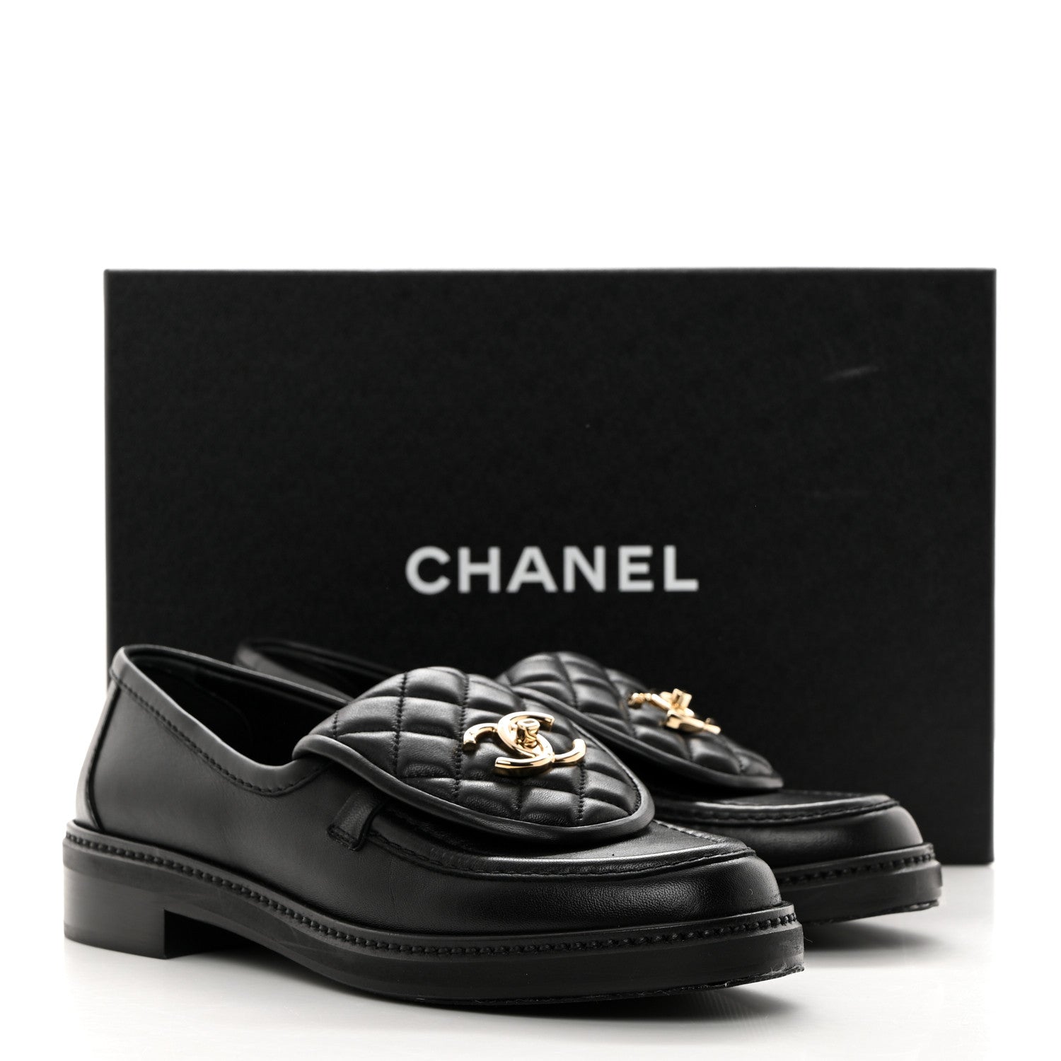 Chanel Lambskin Quilted CC Turnlock Loafers 37.5 Black 10 of 10