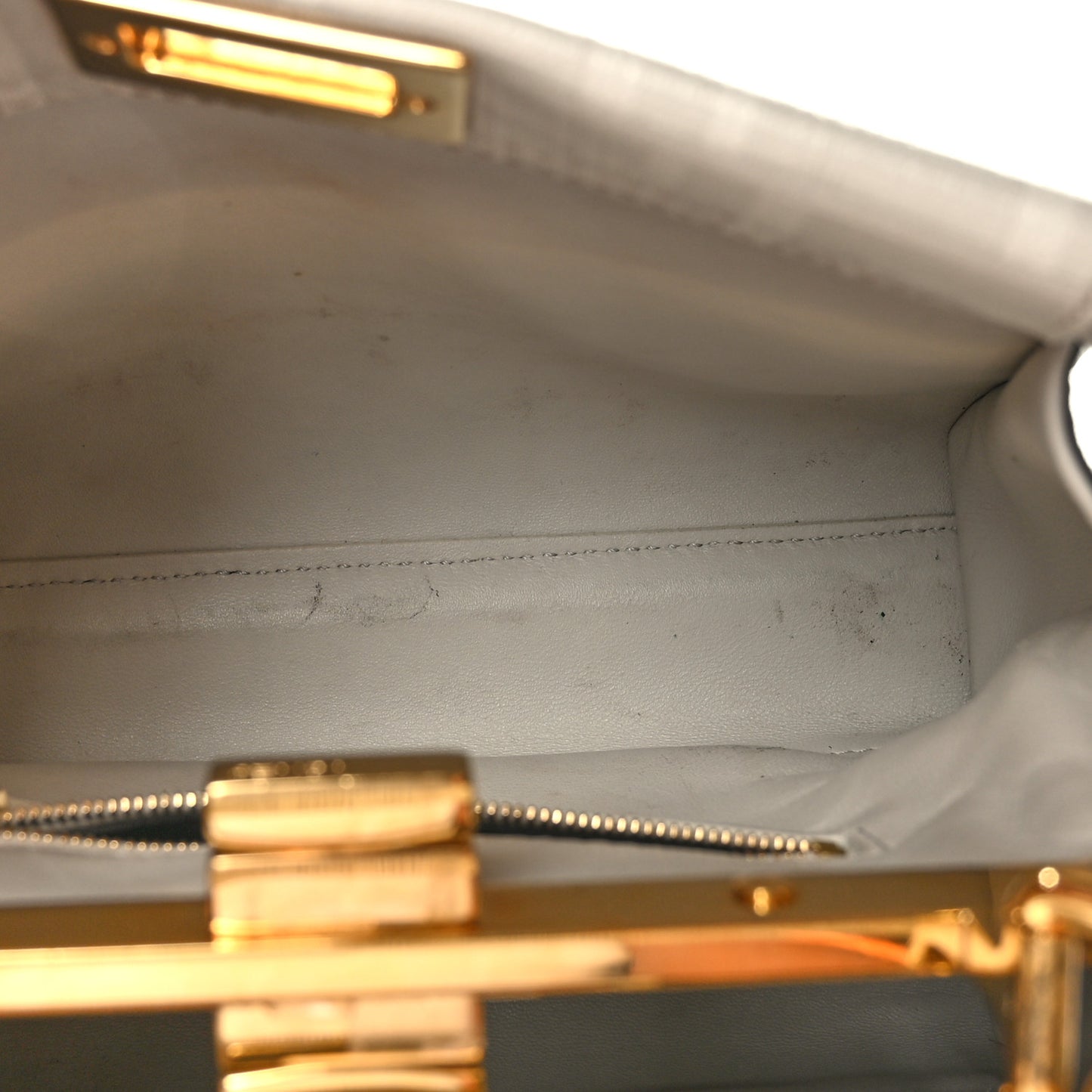 Glazed Fabric Nappa FF Disco Girls Inlay Mini Peekaboo Iconic Satchel Bianco Perla Multicolor