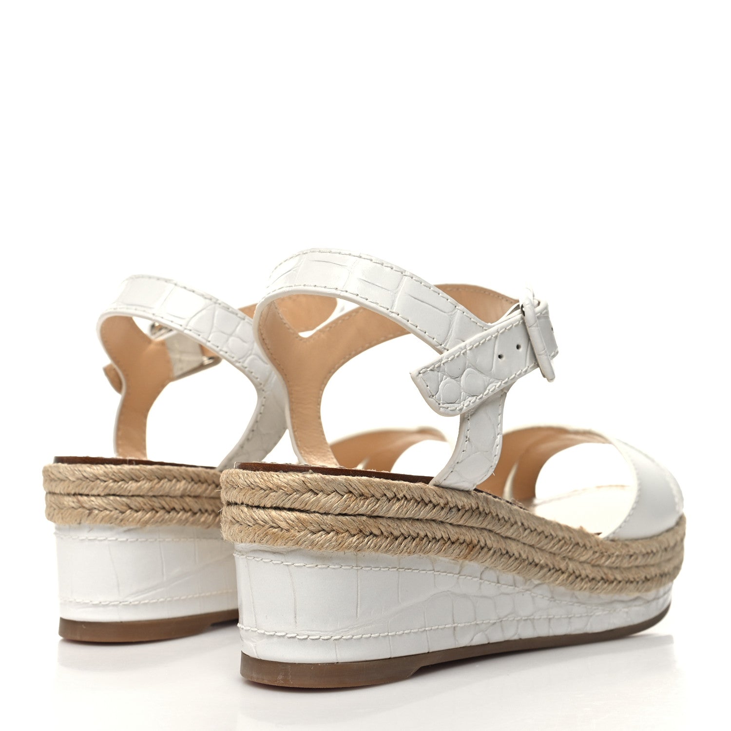 Christian Louboutin Calfskin Crocodile Embossed Almerio 60 Espadrille Wedges 38 White 4 of 9
