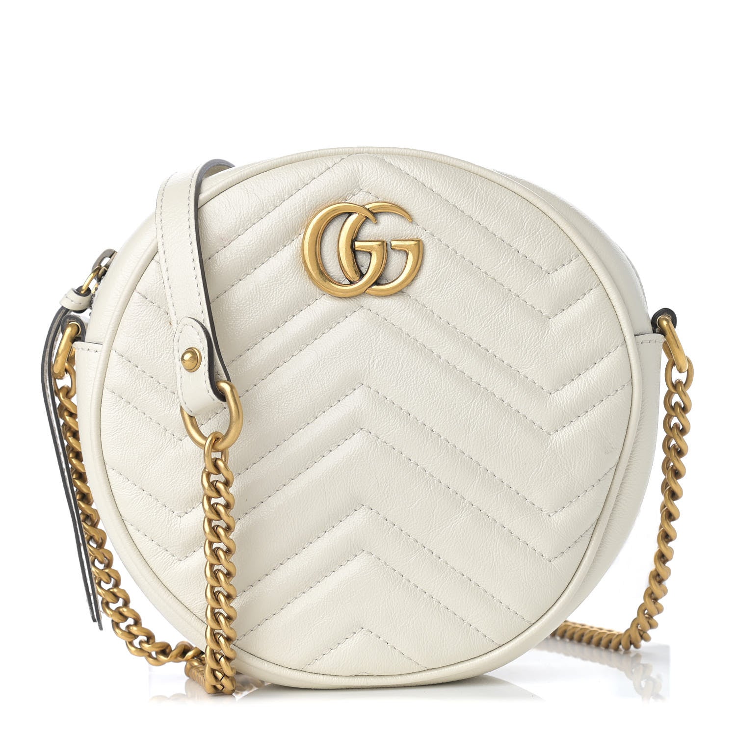 Gucci Calfskin Matelasse Mini GG Marmont Round Shoulder Bag White 1 of 11