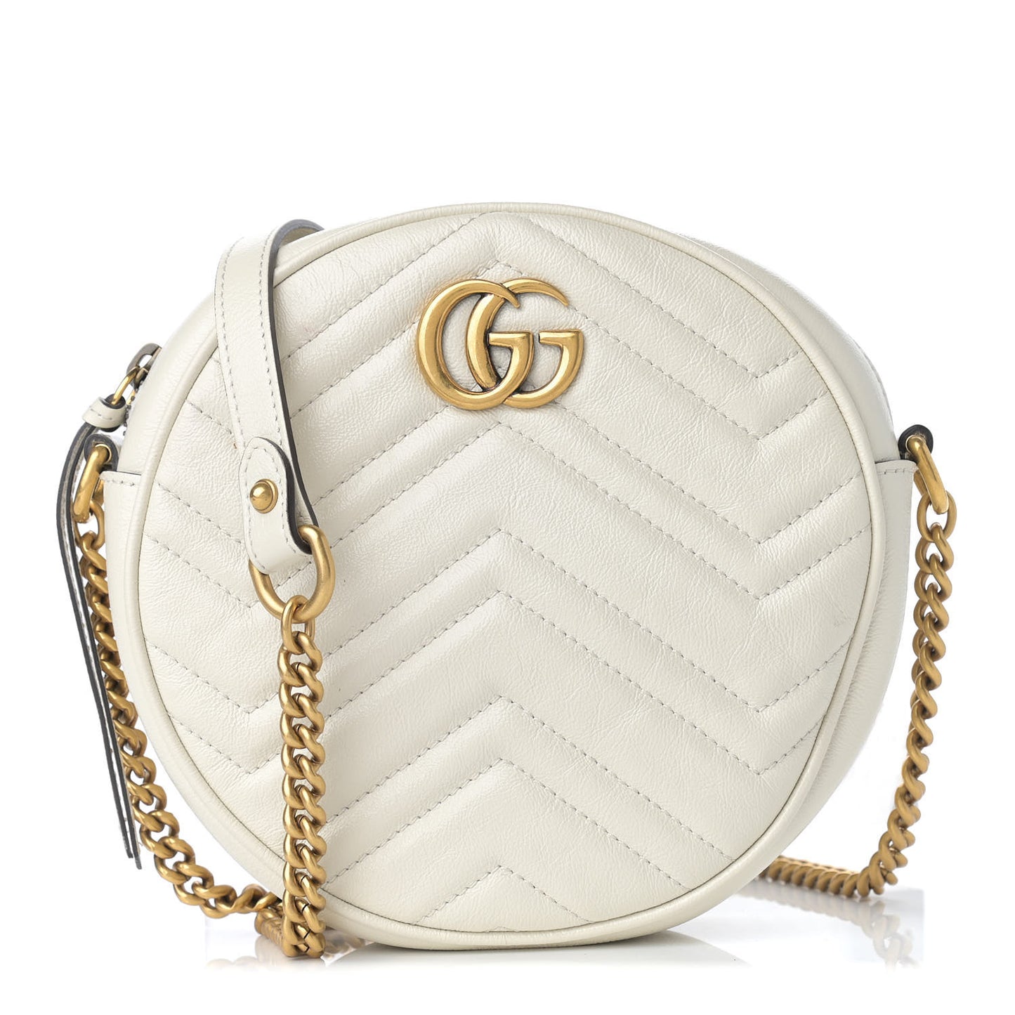 Calfskin Matelasse Mini GG Marmont Round Shoulder Bag White