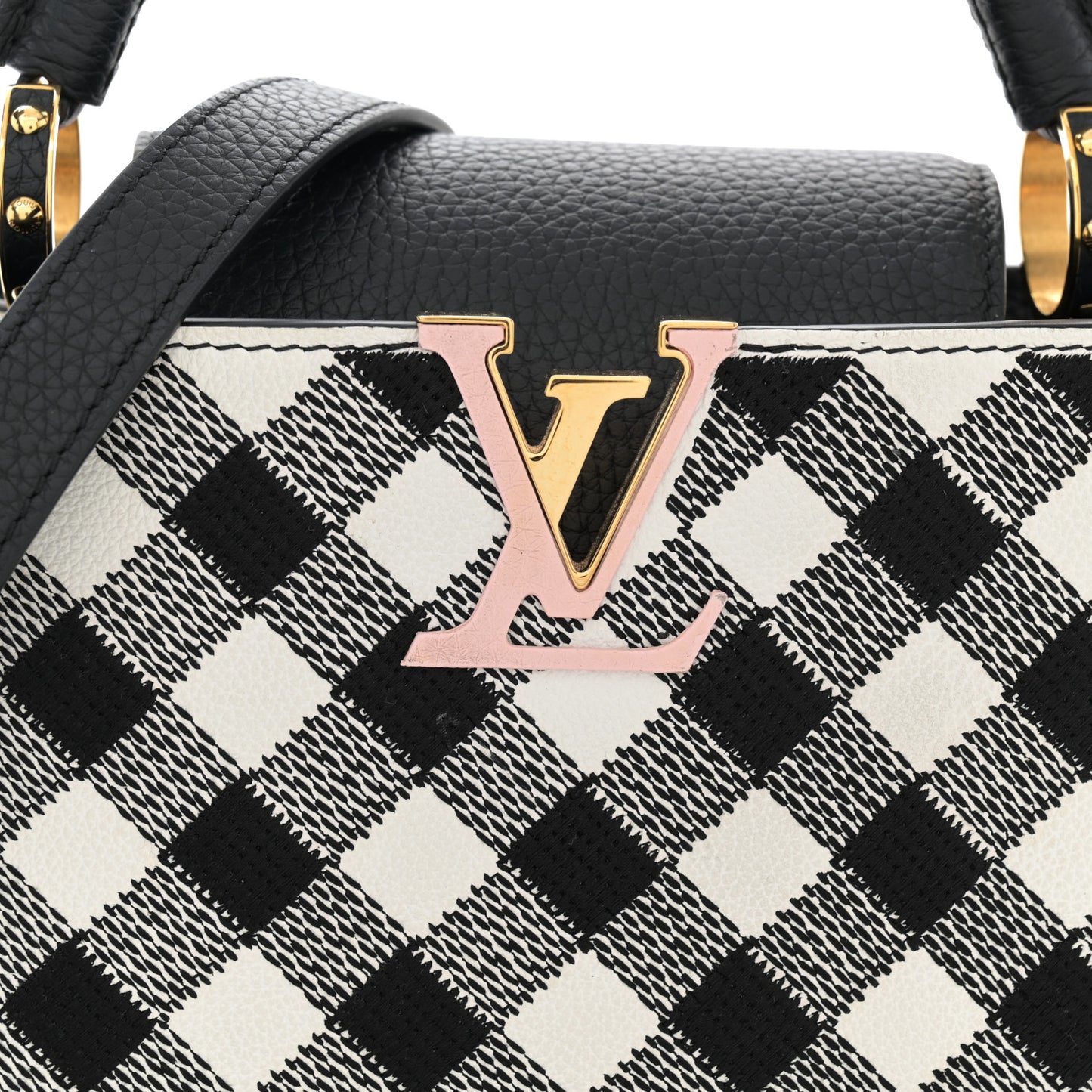 Taurillon Embroidered Vichy Capucines BB Black White