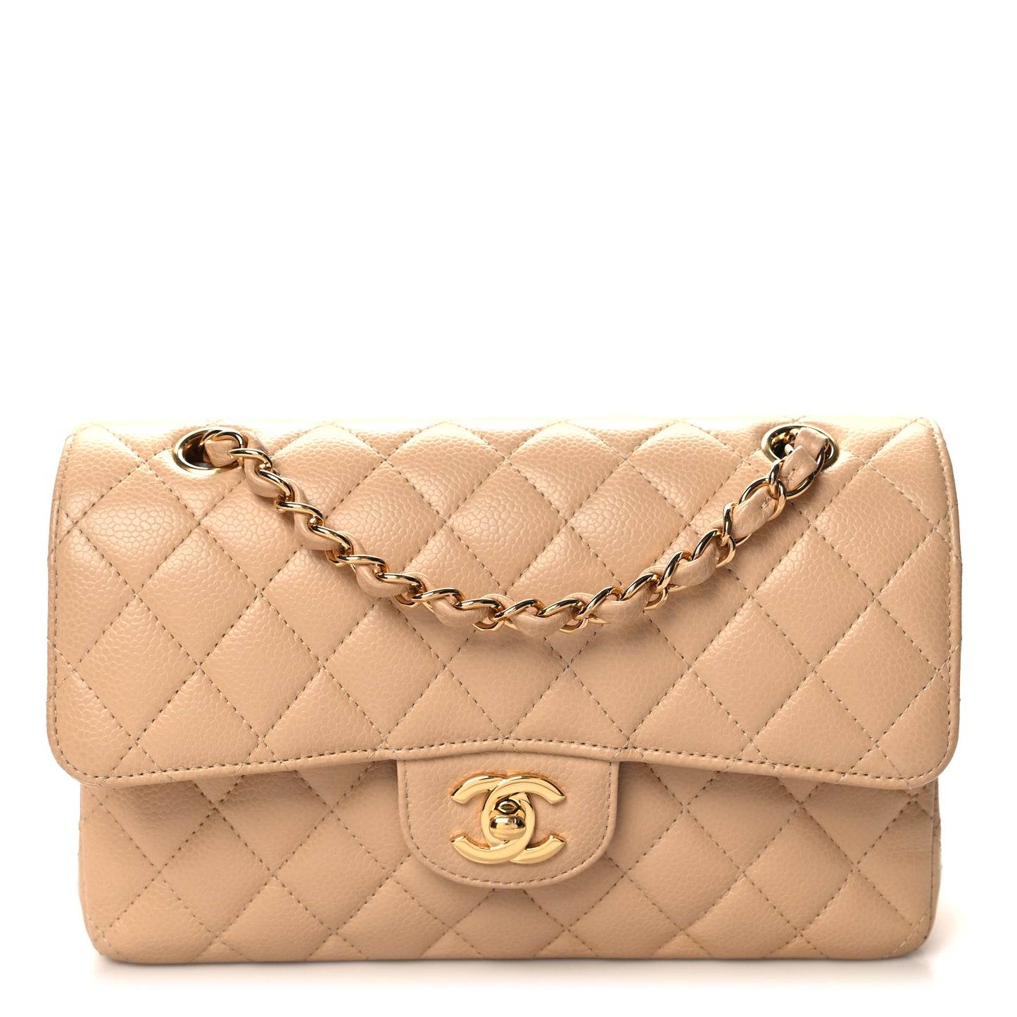 Caviar Quilted Small Double Flap Beige