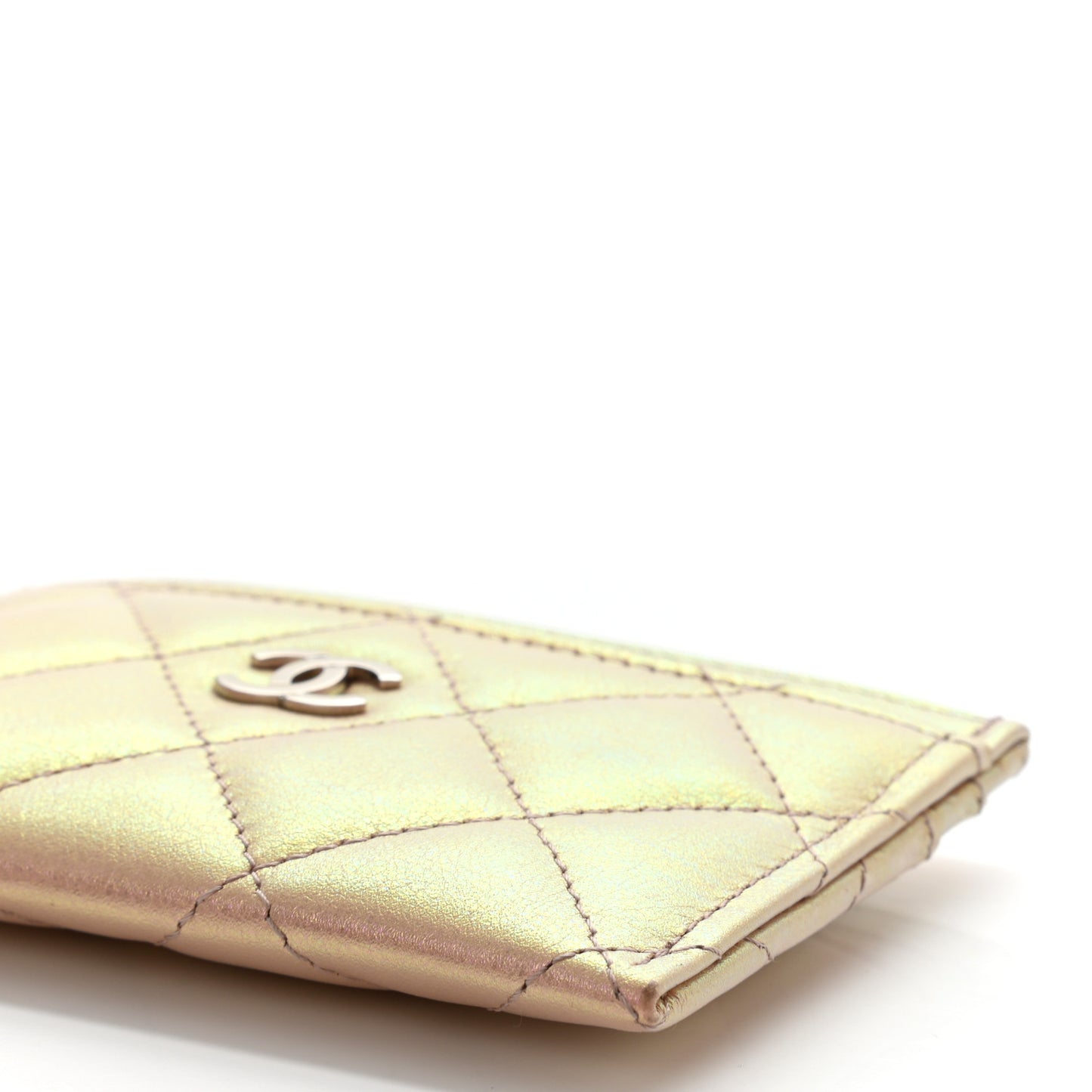 Iridescent Calfskin Quilted Card Holder Pink