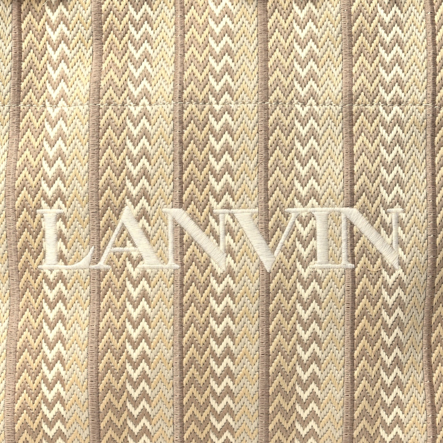 Calfskin Canvas Woven Chevron In & Out Tote PM Beige