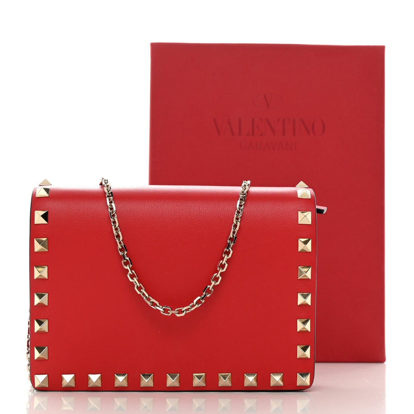 Vitello Rockstud Wallet On Chain Rouge Pur