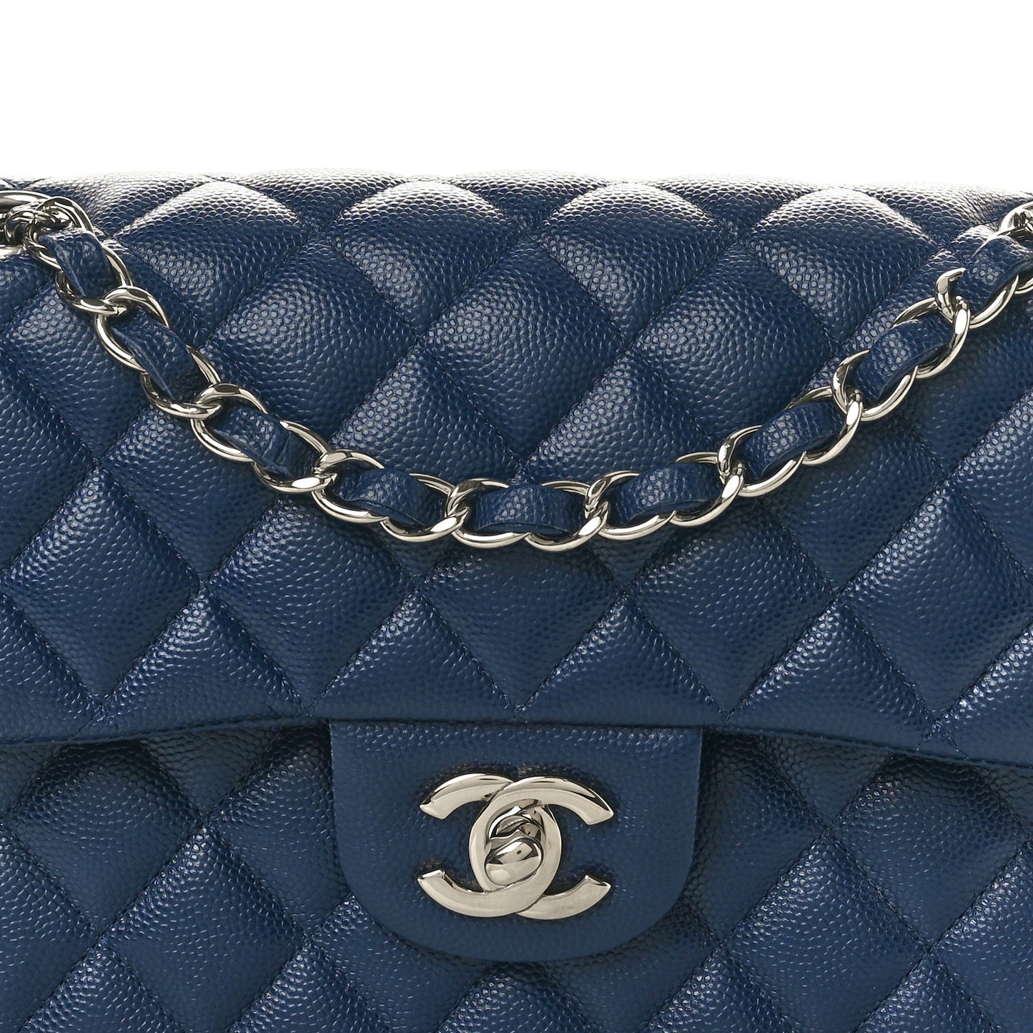 Caviar Quilted Small Double Flap Blue