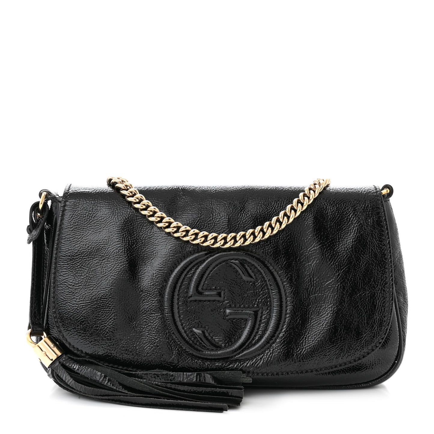 Patent Medium Soho Flap Crossbody Black