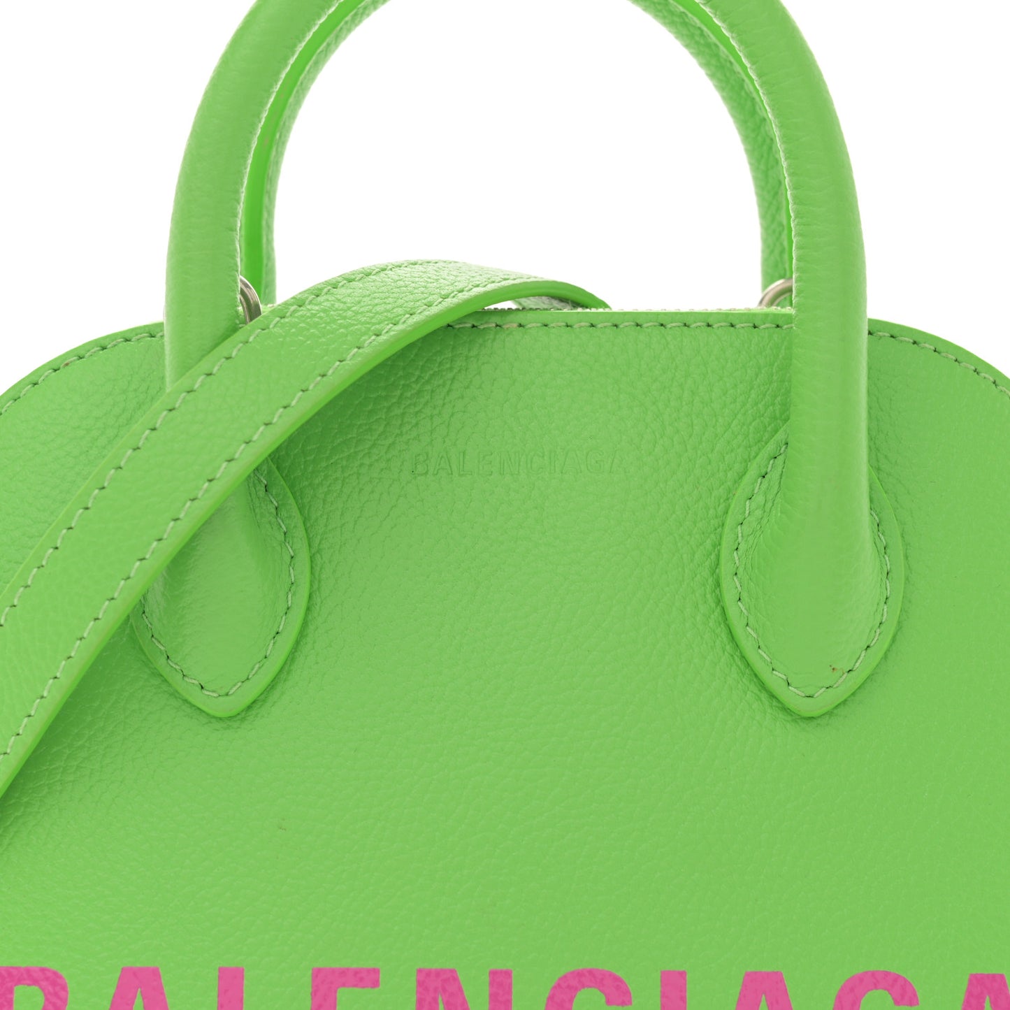 Grained Calfskin Logo XXS Ville Top Handle Bag Light Green Fuchsia