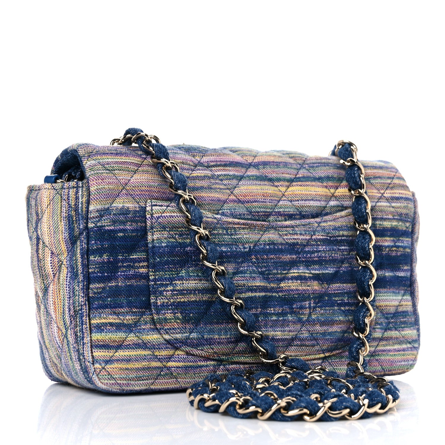 Chanel Striated Quilted Classics in Fabrics Mini Rectangular Flap Blue 3 of 11