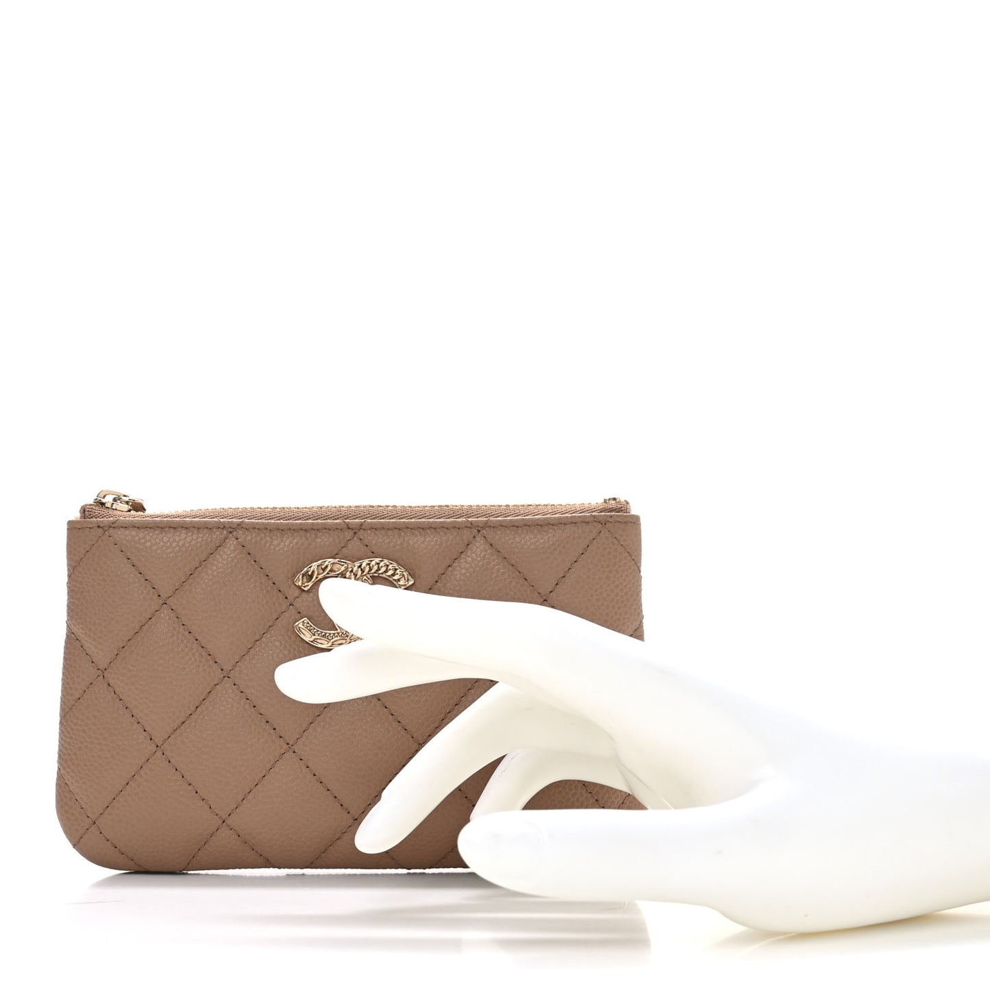 Caviar Quilted Small Multi Chain Cosmetic Case Beige