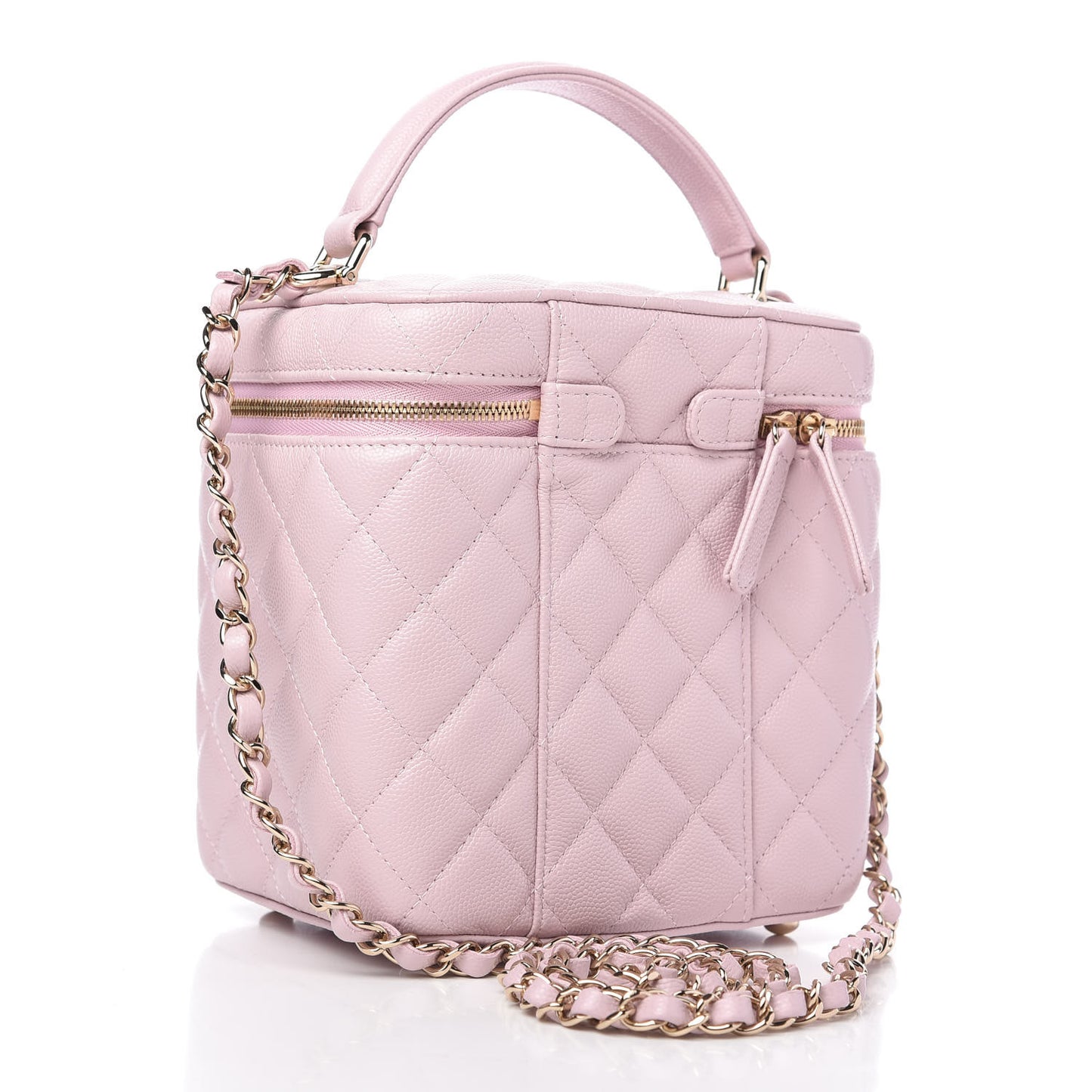 Caviar Quilted Small Top Handle Vanity Case With Chain Light Pink