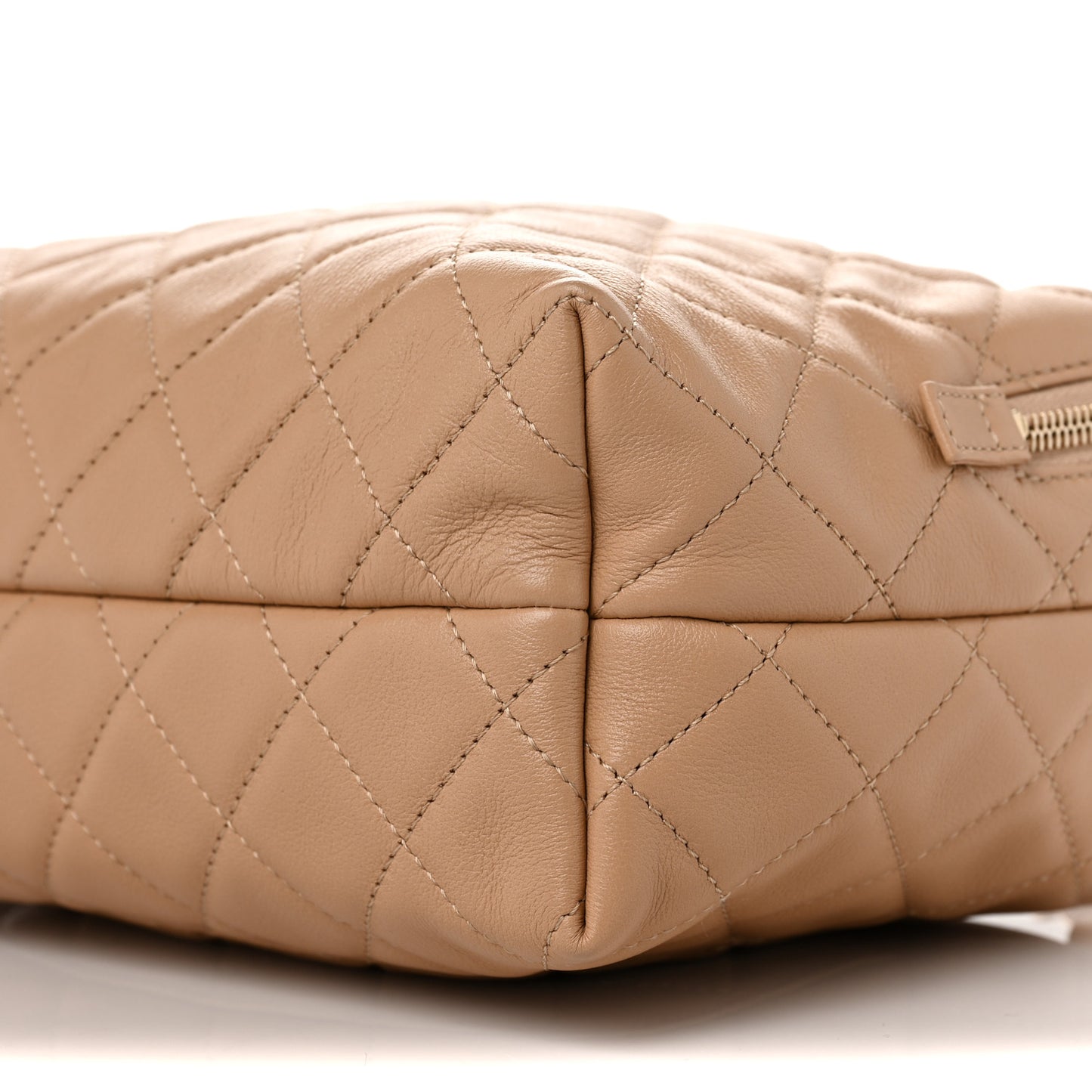 Calfskin Quilted Small Bowling Bag Beige