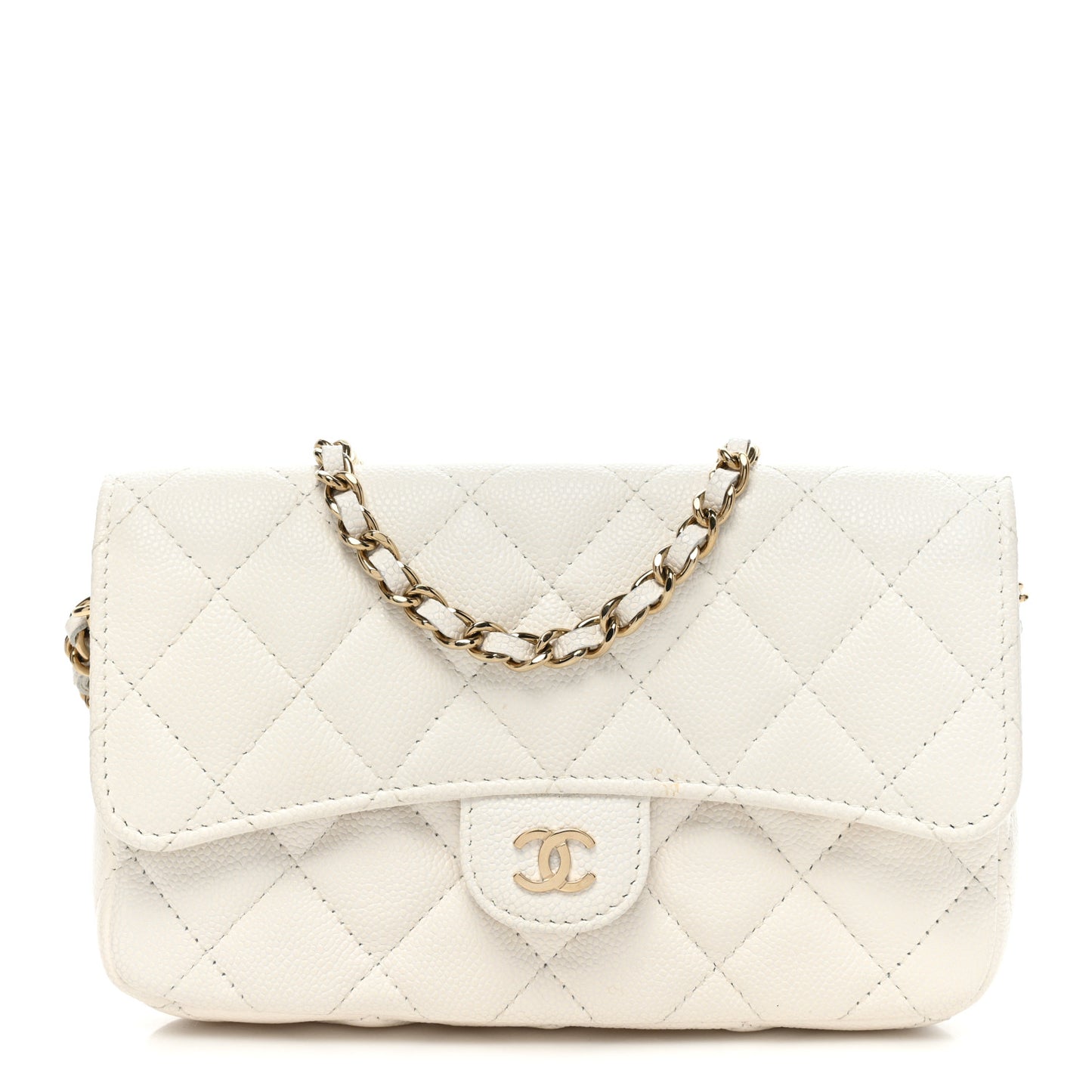 Lambskin Quilted Flap Phone Holder With Chain White