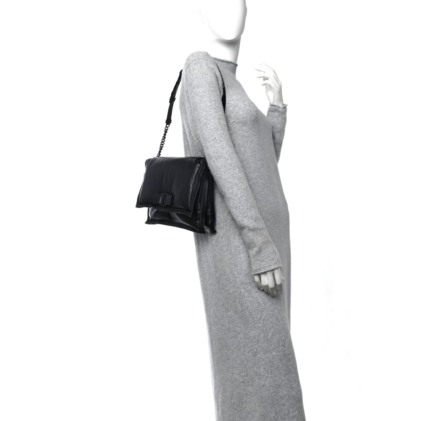 Calfskin Medium Viva Bow Shoulder Bag Black