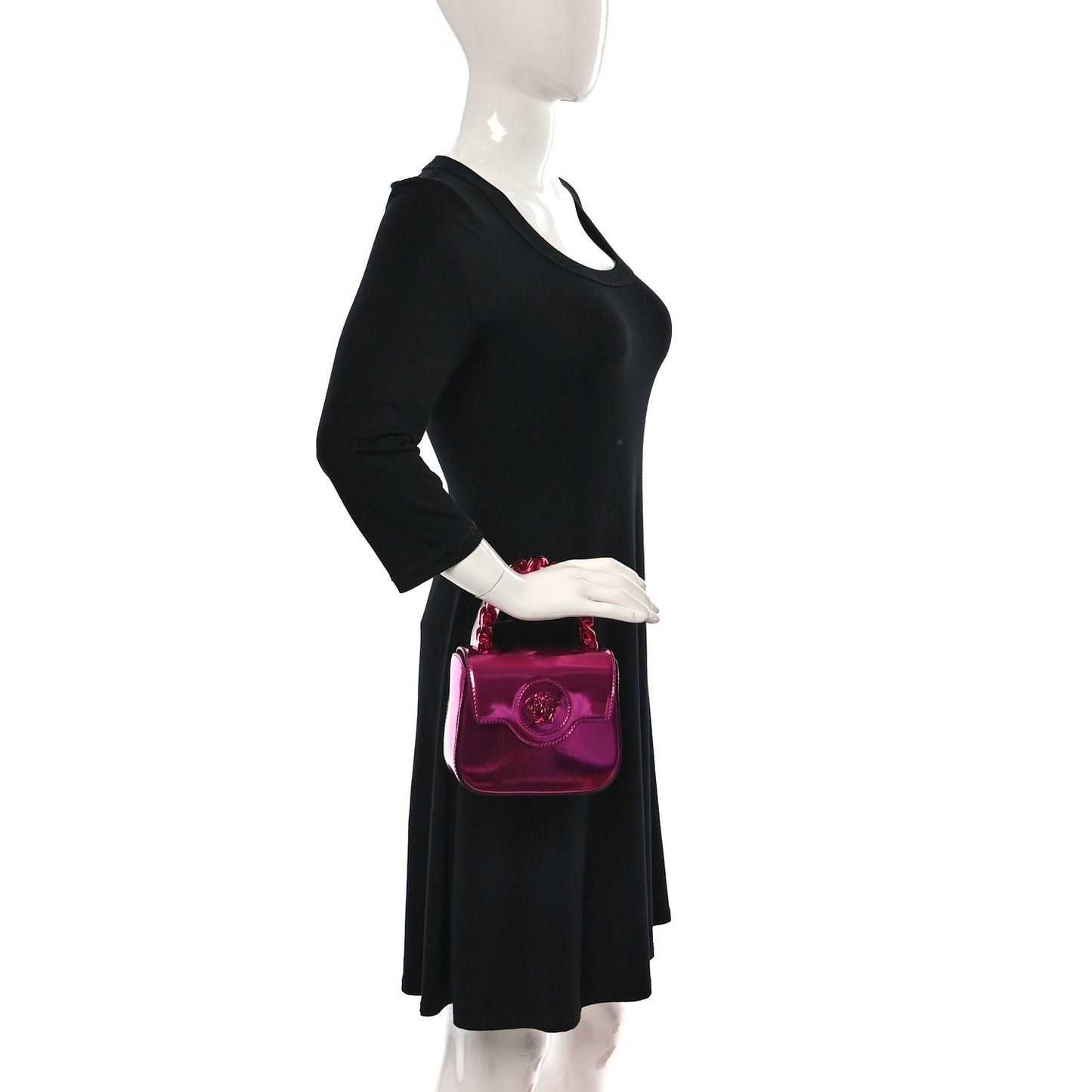 Metallic Calfskin Mini La Medusa Bag Fuchsia