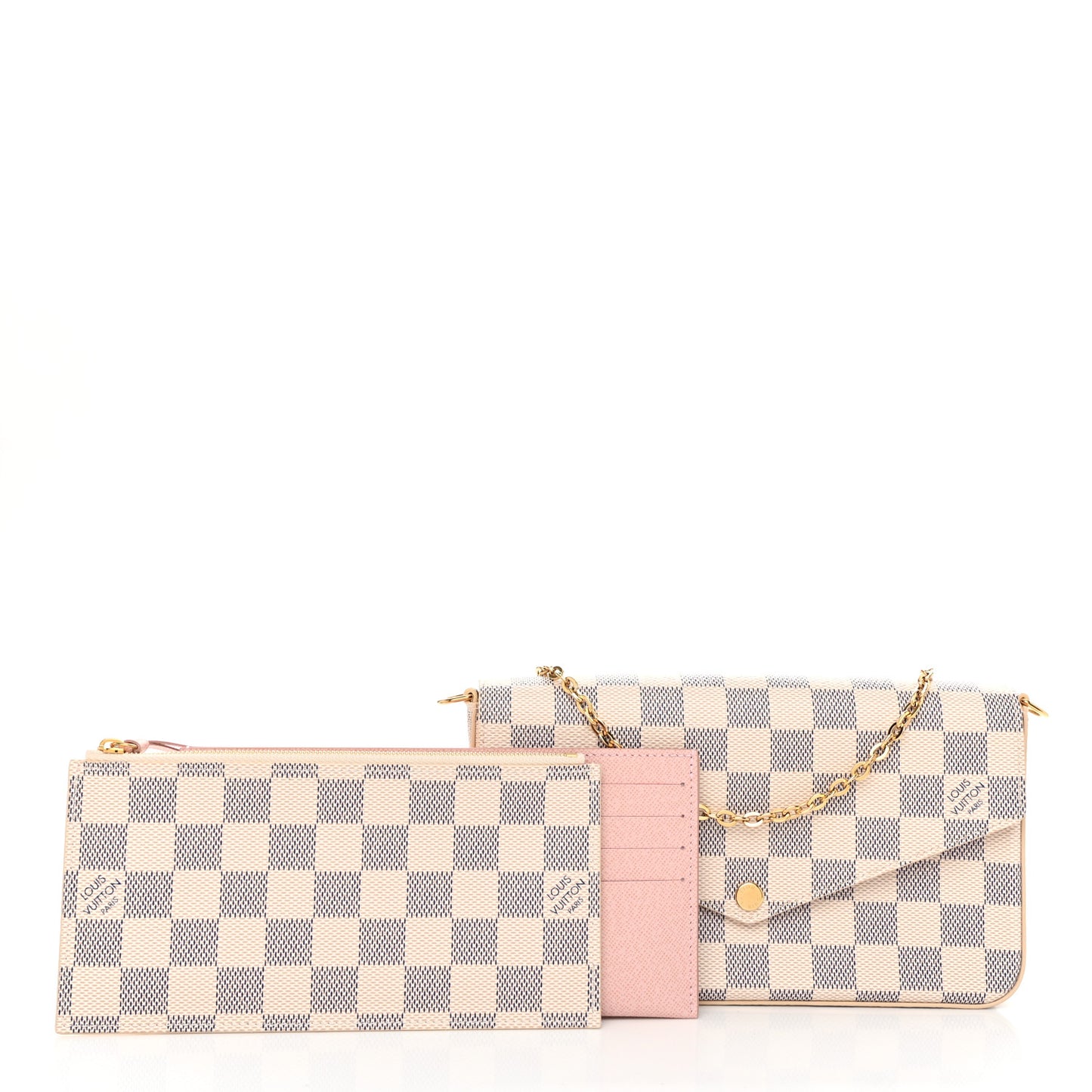 Damier Azur Pochette Felicie Chain Wallet Rose Ballerine