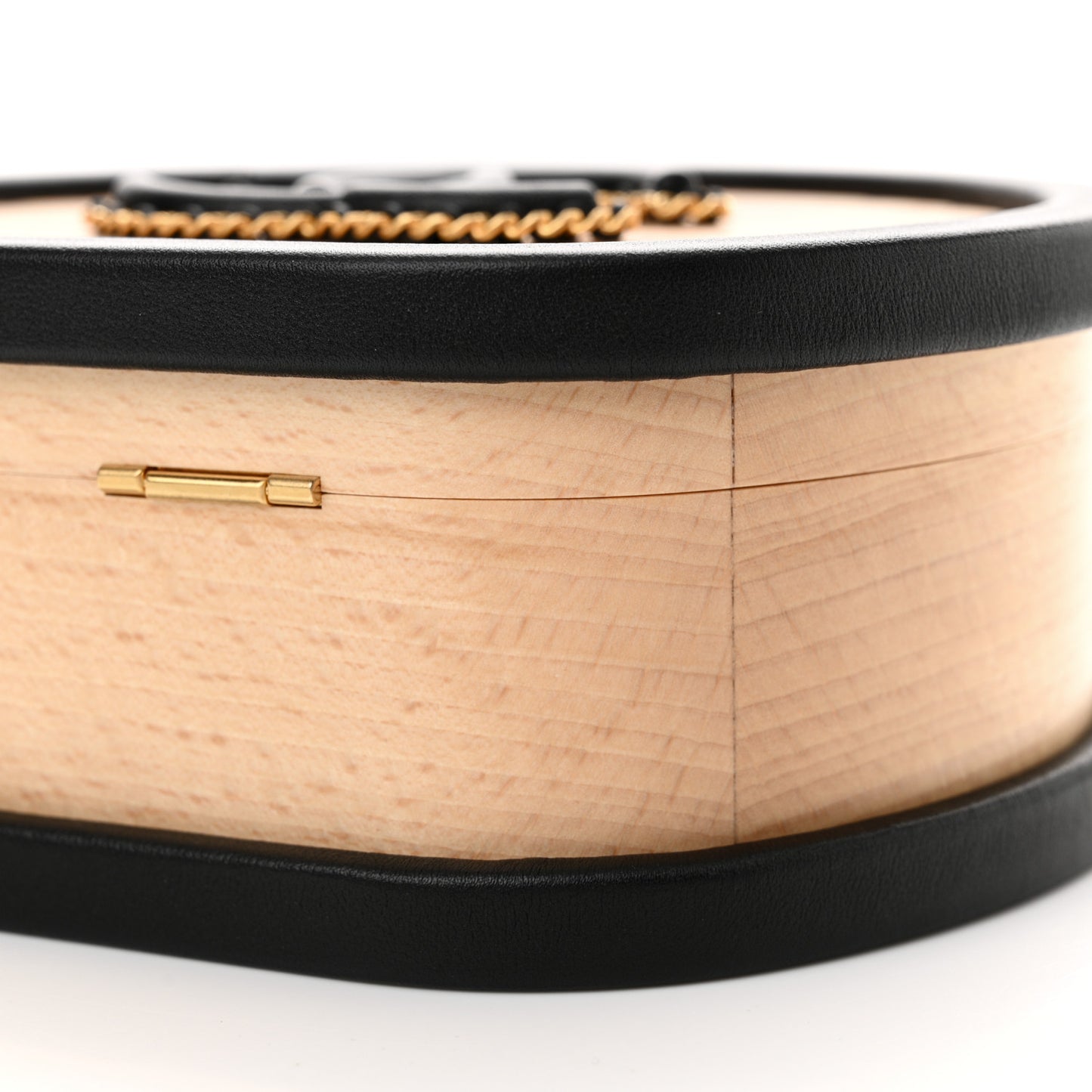 Beech Wood Lambskin Round CC Vanity Case Black
