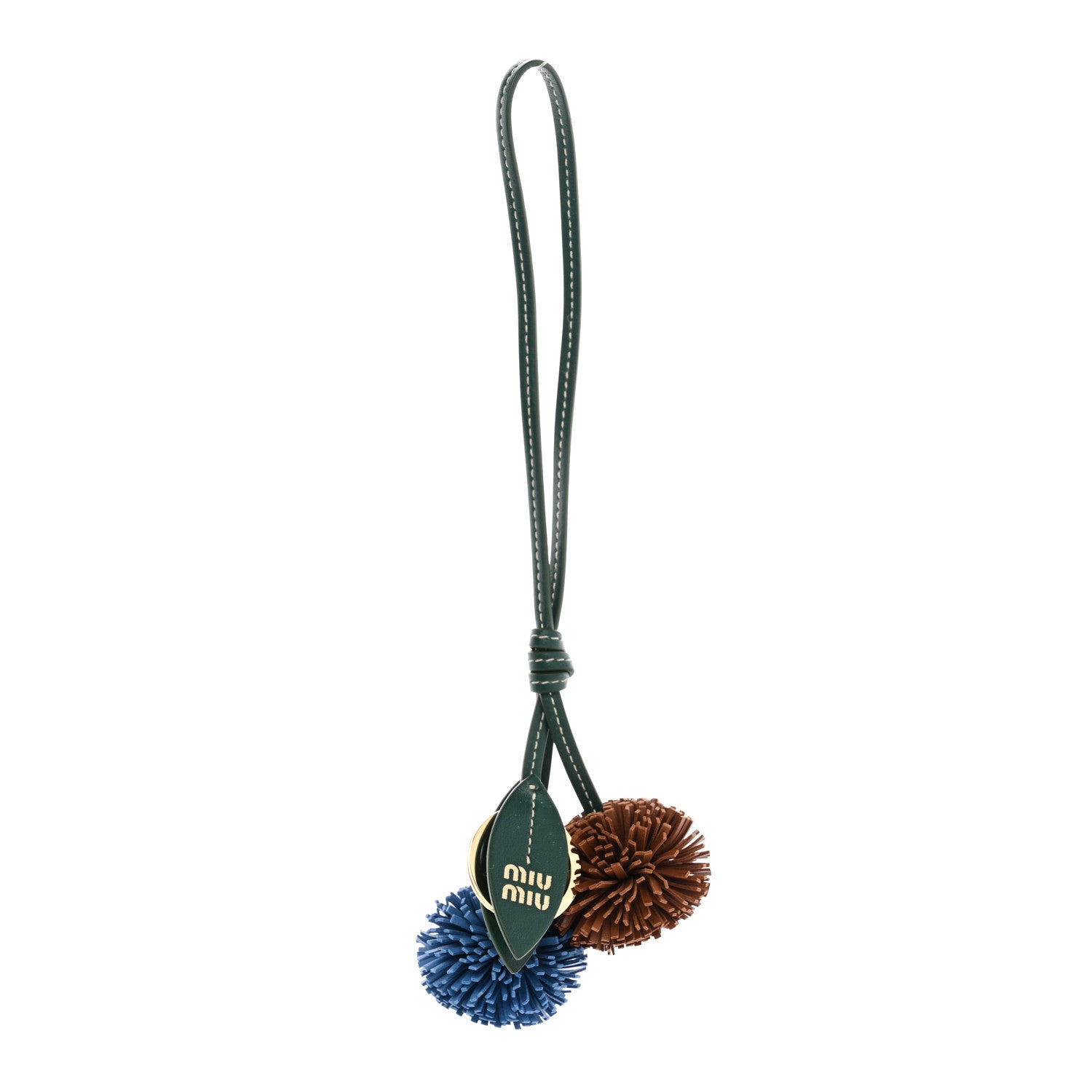 Miu Miu Calfskin Trick Bag Charm Billiard Green Wave Blue Cognac