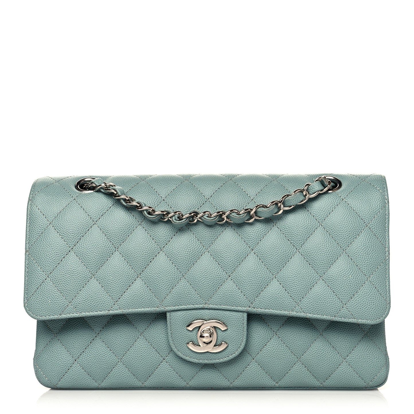 Caviar Quilted Medium Double Flap Green