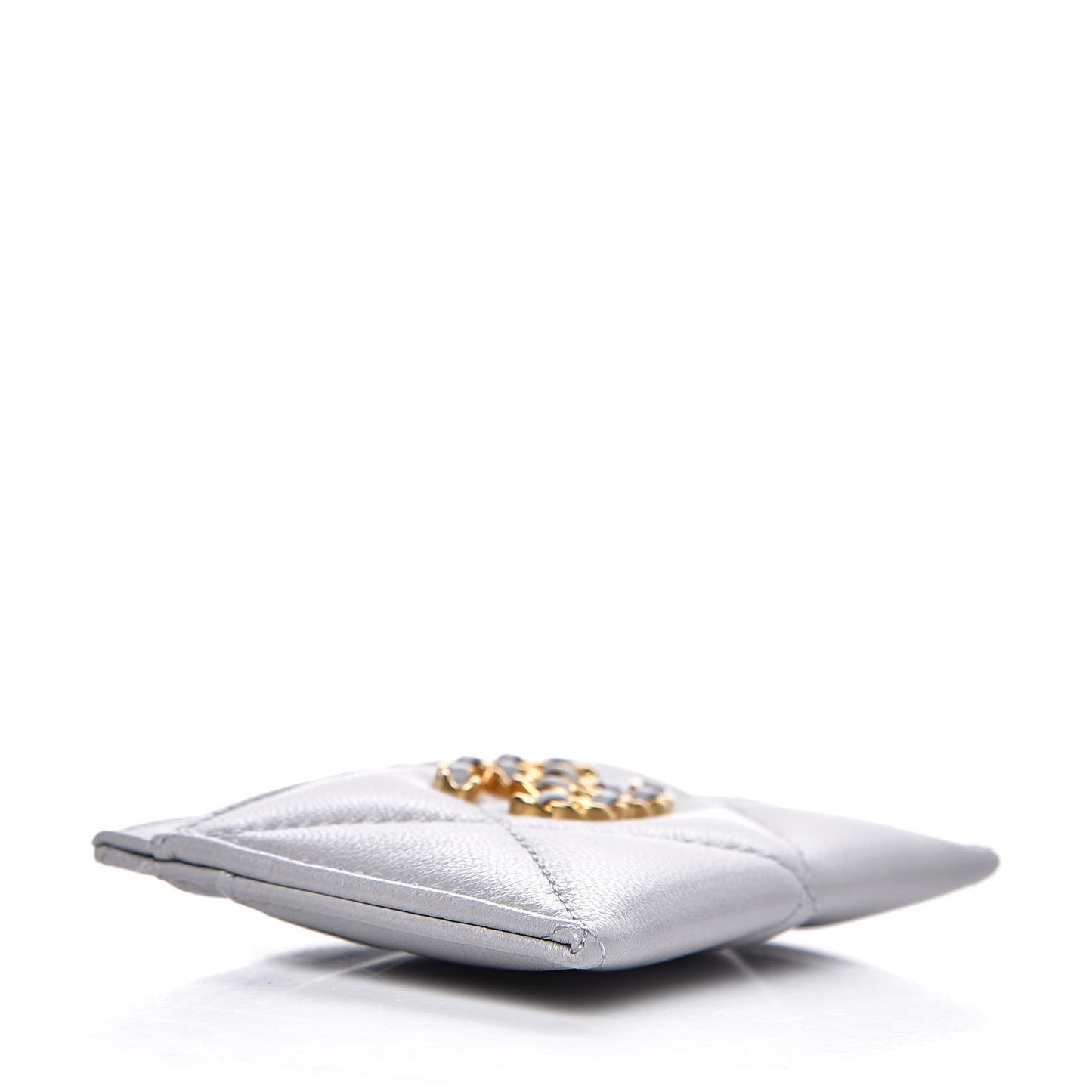 Shiny Goatskin Quilted 19 Card Holder Grey