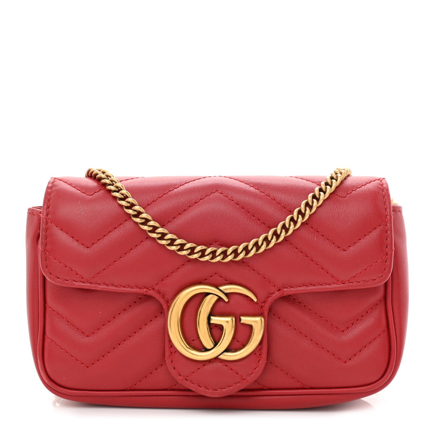 Calfskin Matelasse Super Mini GG Marmont Shoulder Bag Hibiscus Red