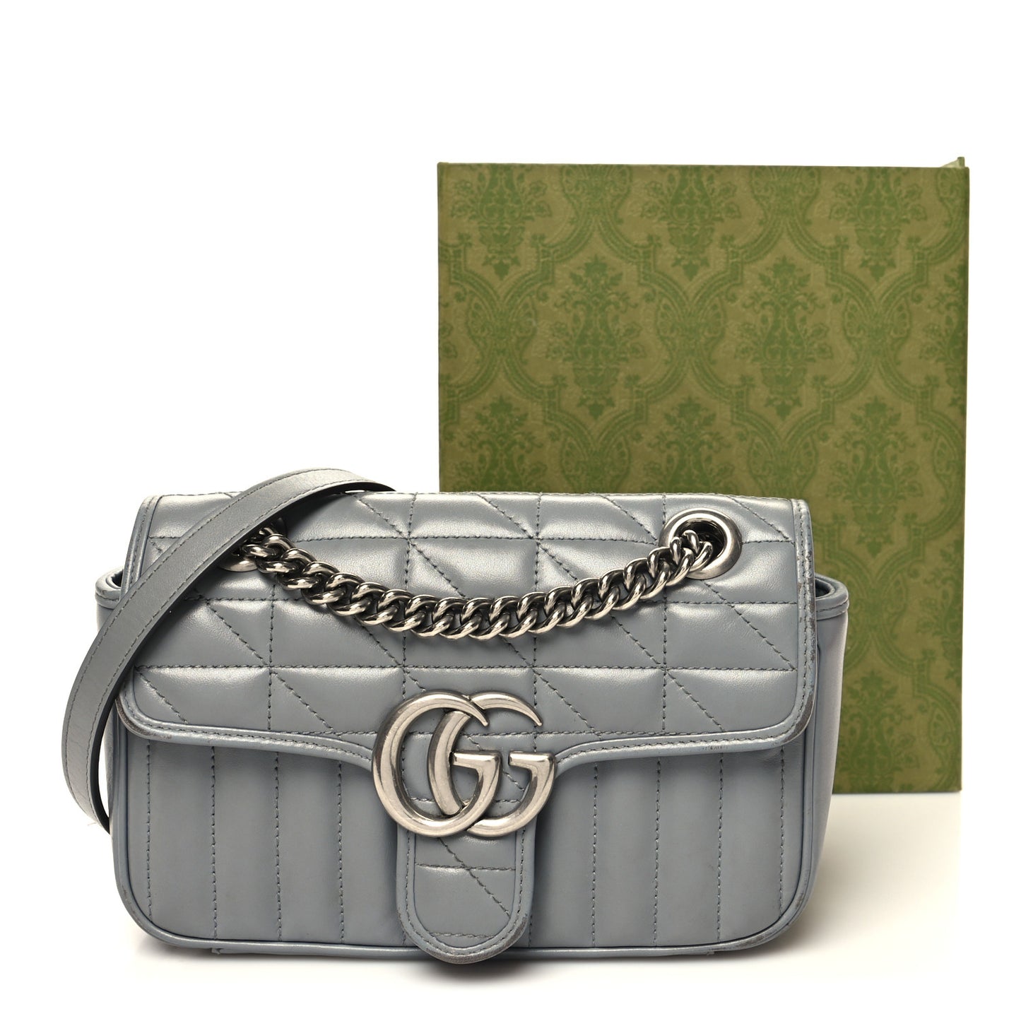 Calfskin Matelasse Aria Mini GG Marmont Shoulder Bag Deep Grey
