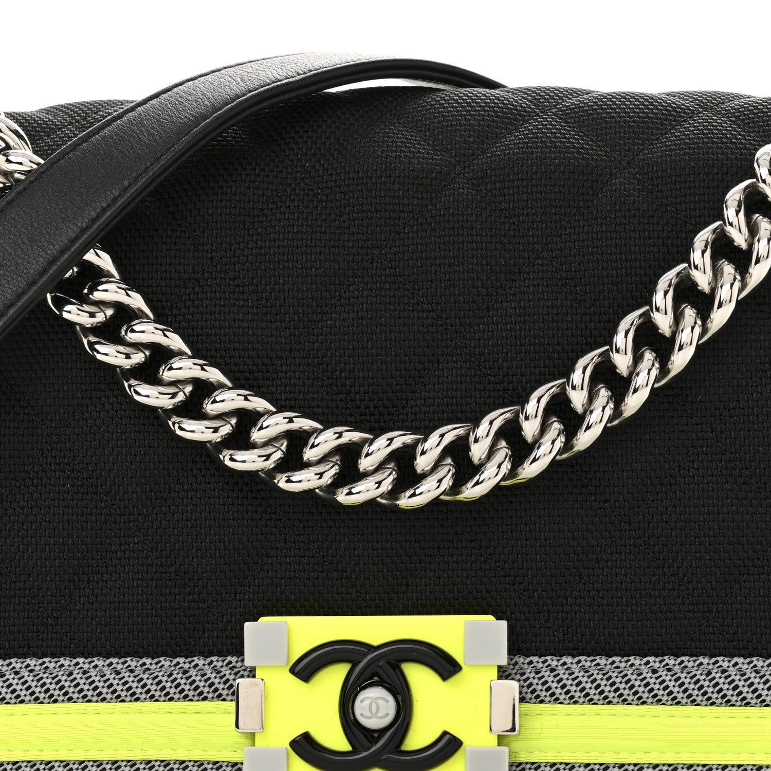 Chanel Canvas Quilted Medium Fluo Boy Flap Black Grey Yellow 8 of 12