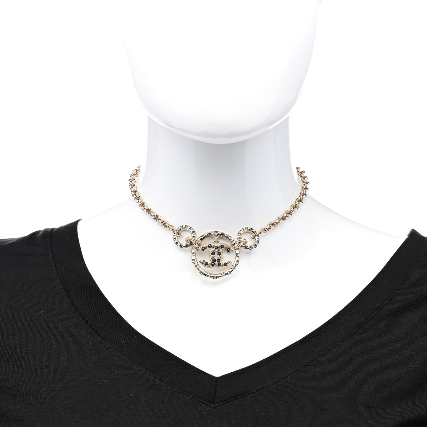 Pearl CC Chain Short Necklace Gold Purple Grey