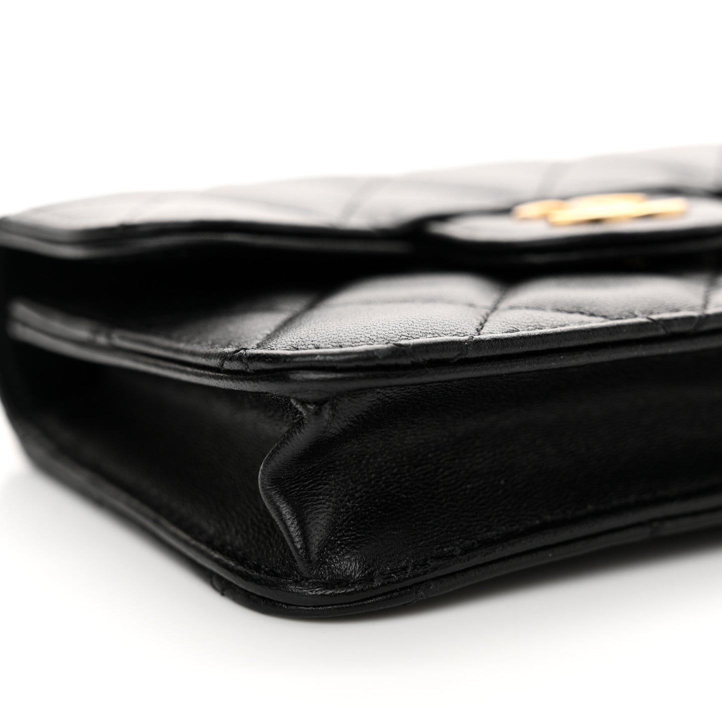 Lambskin Quilted Top Handle Flap Coin Purse With Chain Black