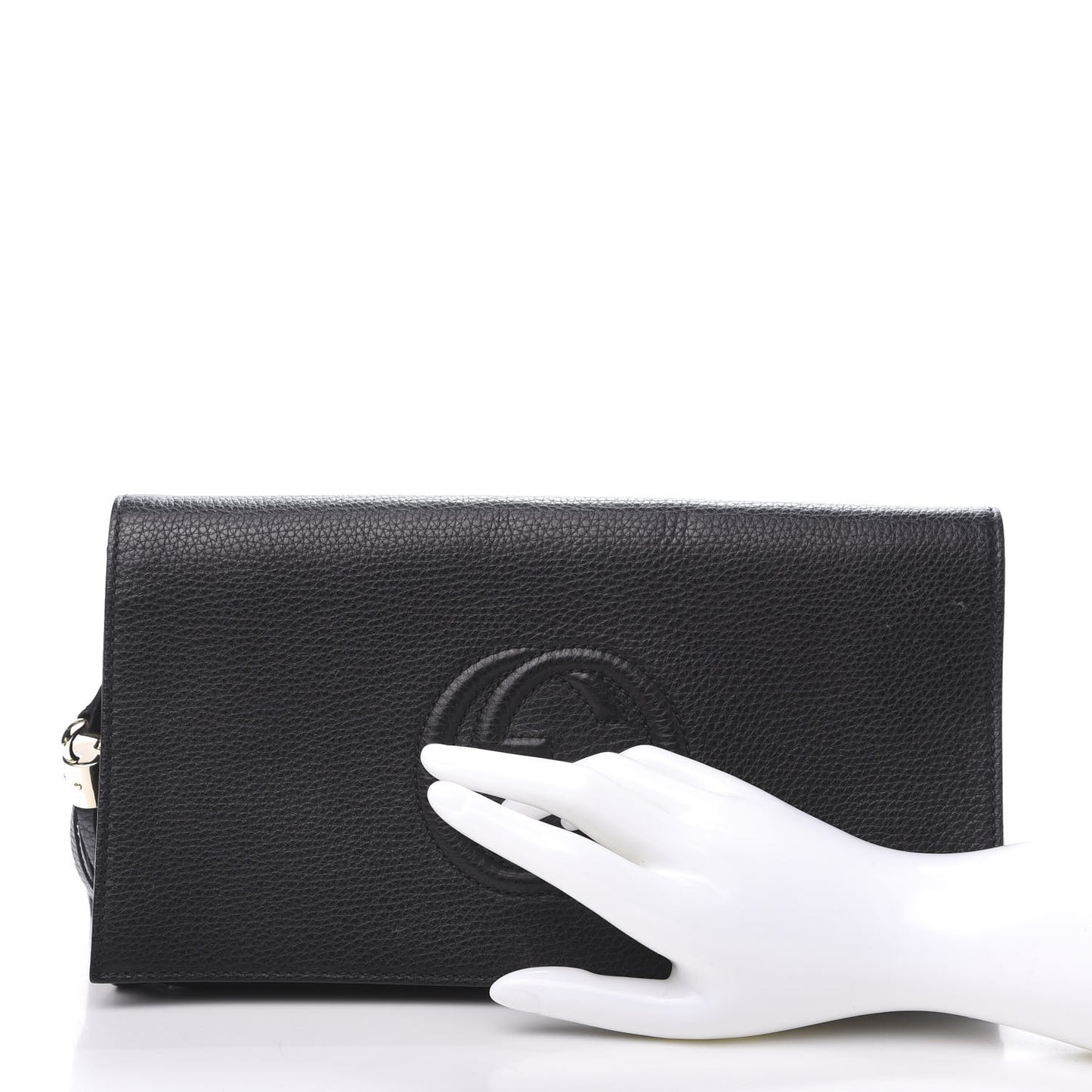 Pebbled Calfskin Medium Soho Clutch Black