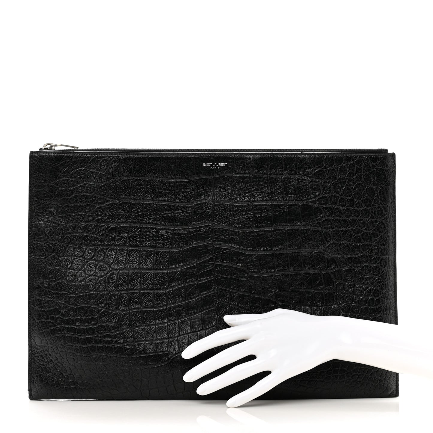 Calfskin Crocodile Embossed Document Holder Black