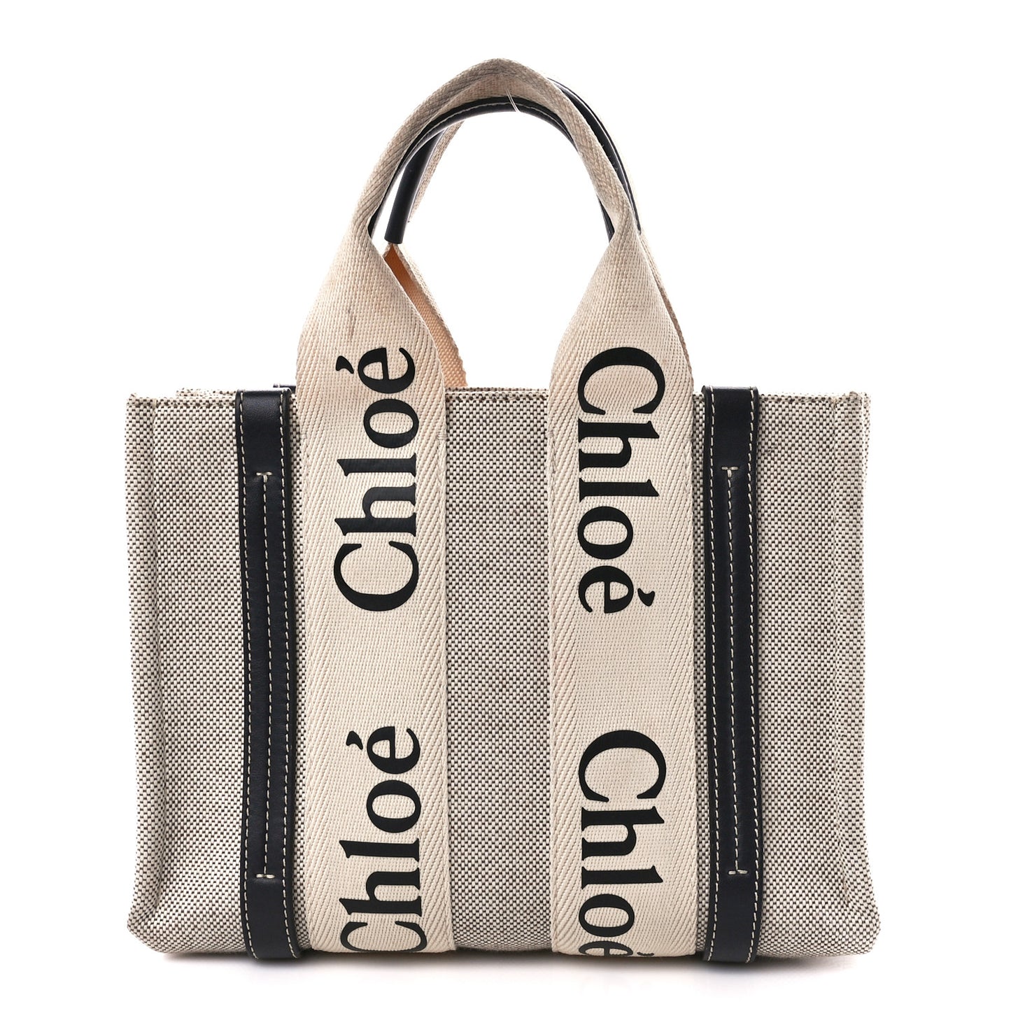 Cotton Calfskin Small Woody Ribbon Tote White Blue
