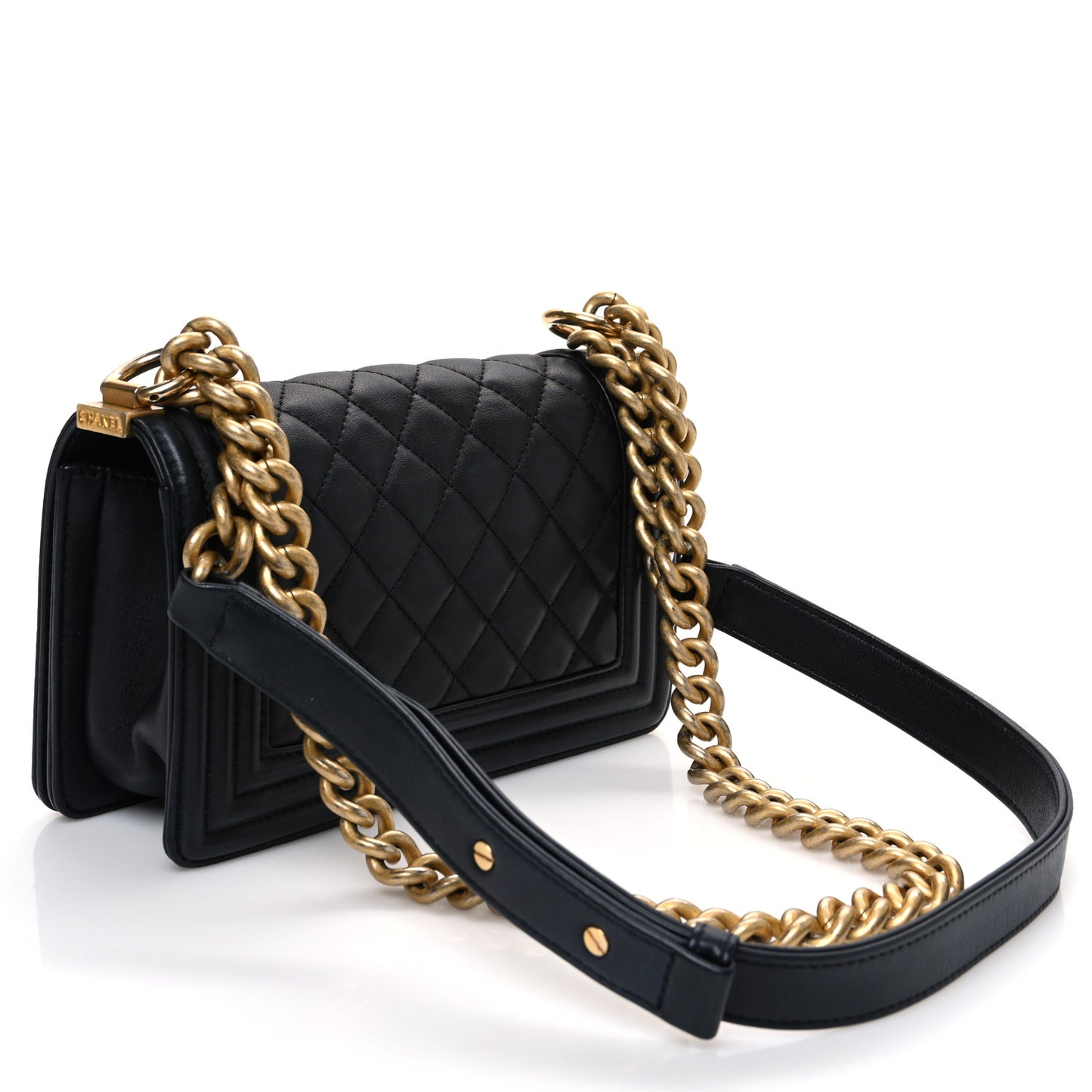 Calfskin Quilted Small Boy Flap Black