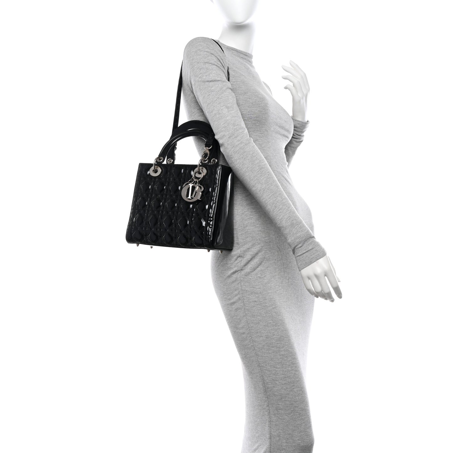Patent Cannage Whipstitch Medium Lady Dior Black