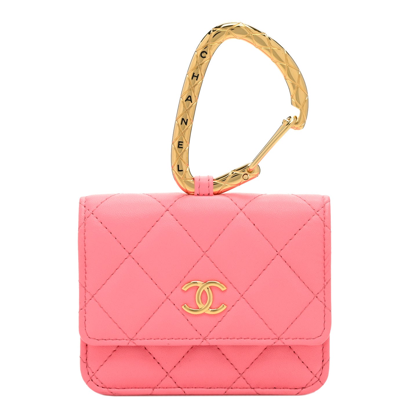 Lambskin Quilted CC Hook Card Holder Pink