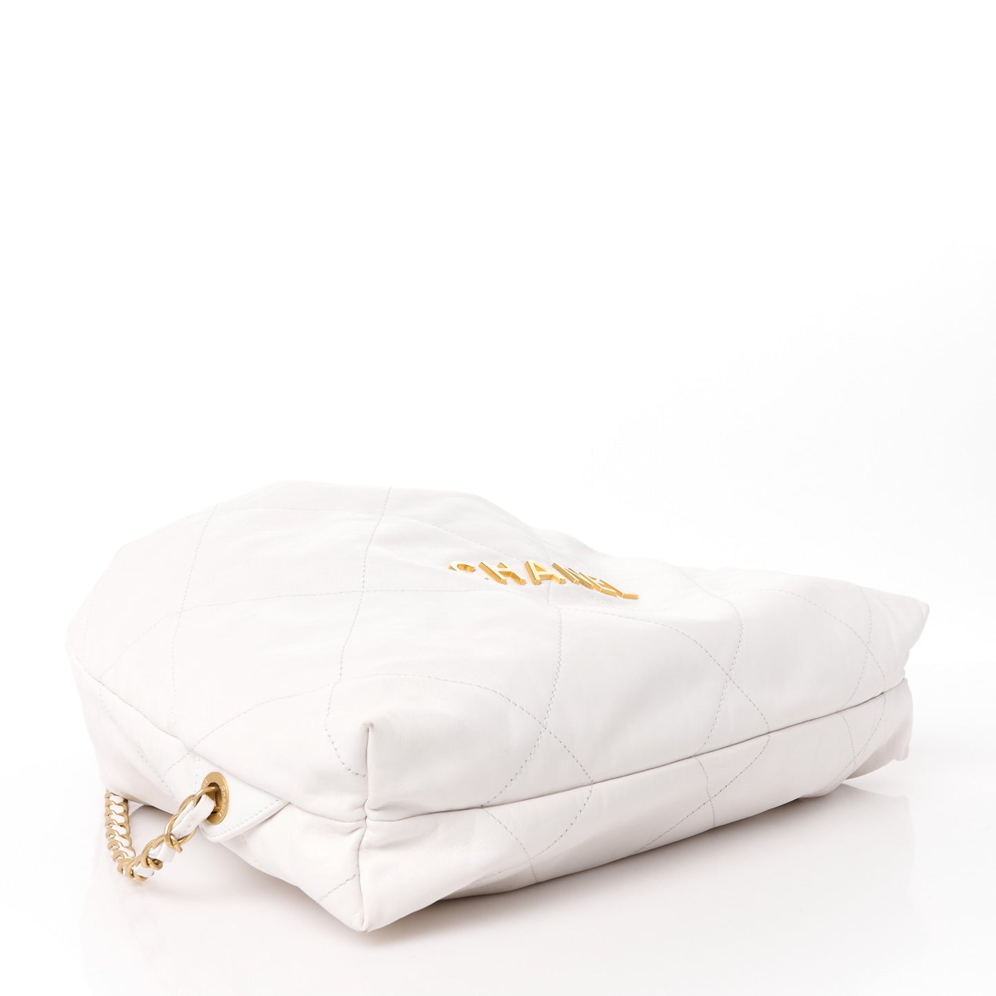 Shiny Calfskin Quilted Chanel 22 Backpack White