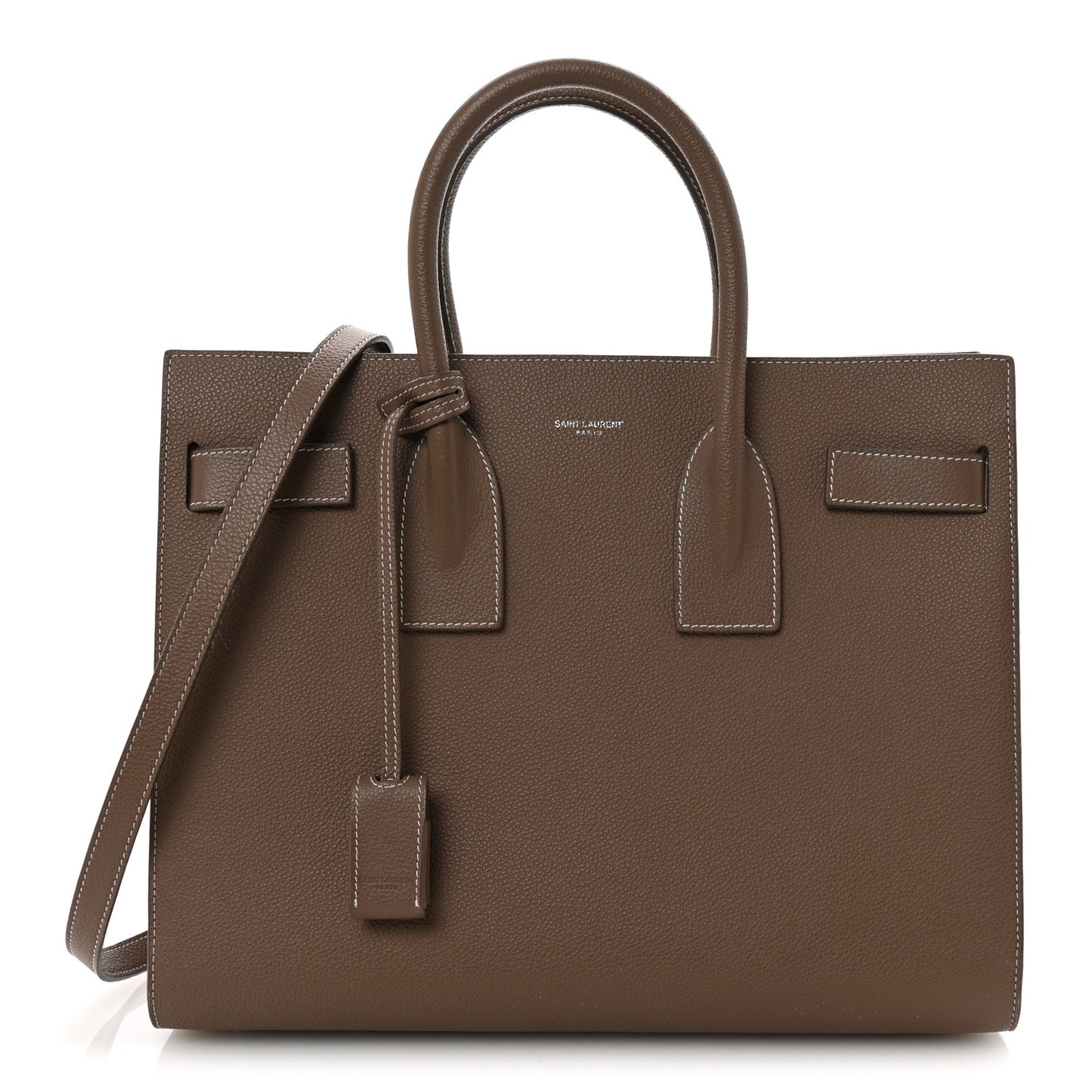 Grained Calfskin Topstitch Small Classic Sac De Jour Taupe