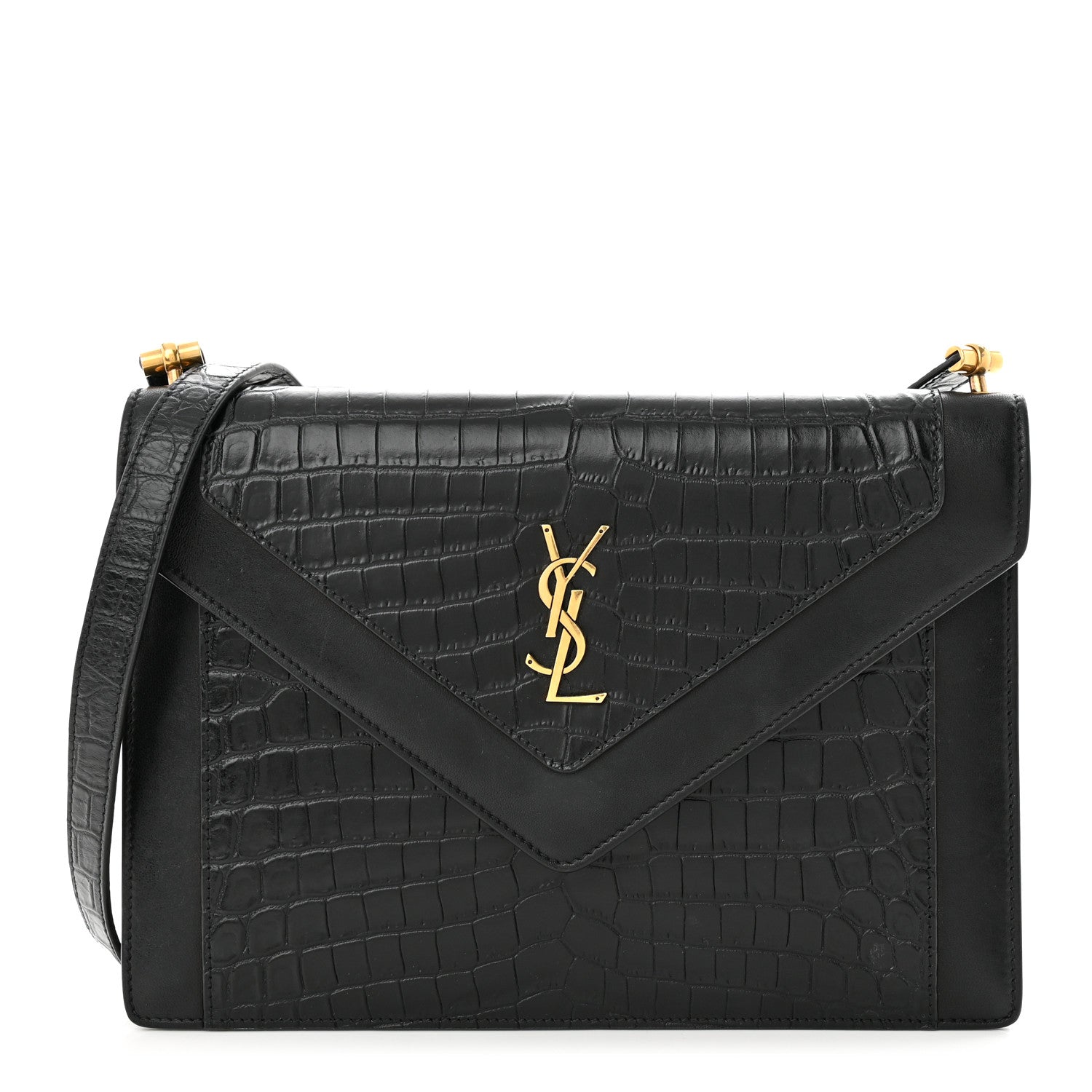 Saint Laurent Calfskin Crocodile Embossed Gaby Satchel Black 1 of 13