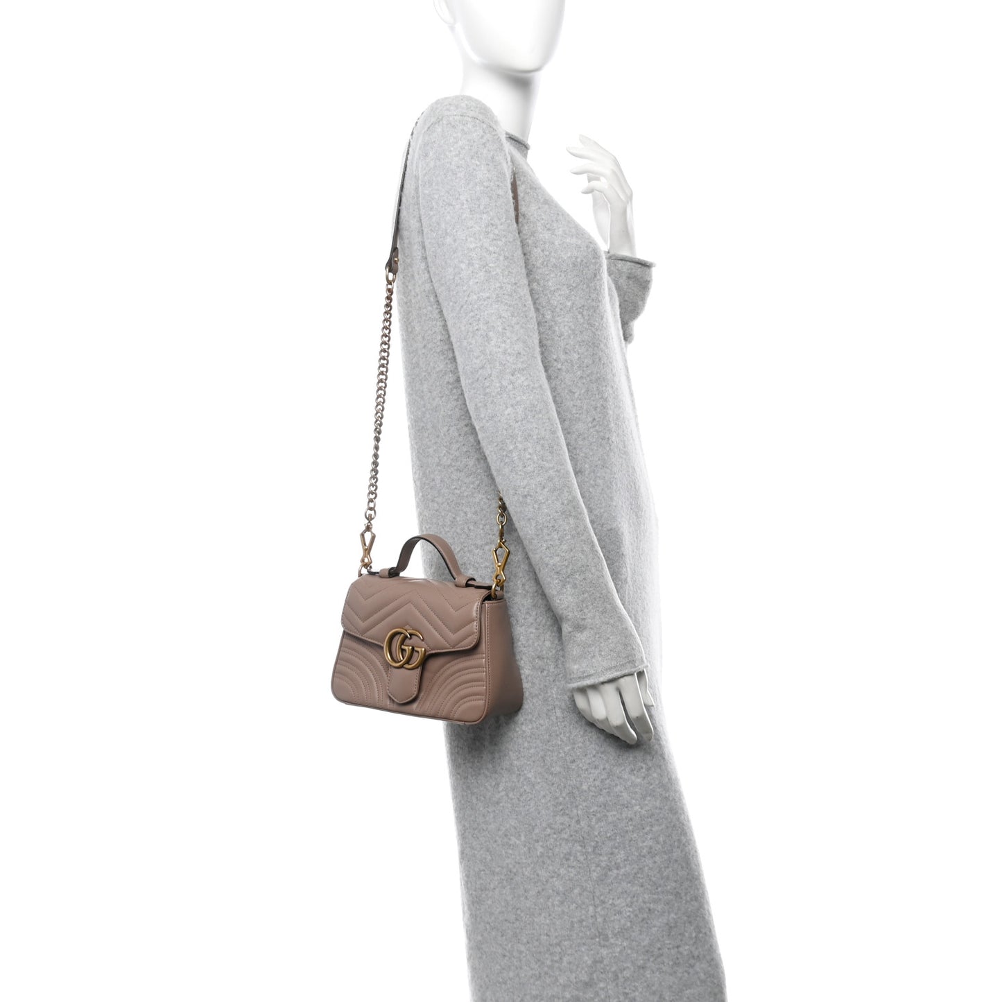Calfskin Matelasse Mini GG Marmont Top Handle Shoulder Bag Porcelain Rose