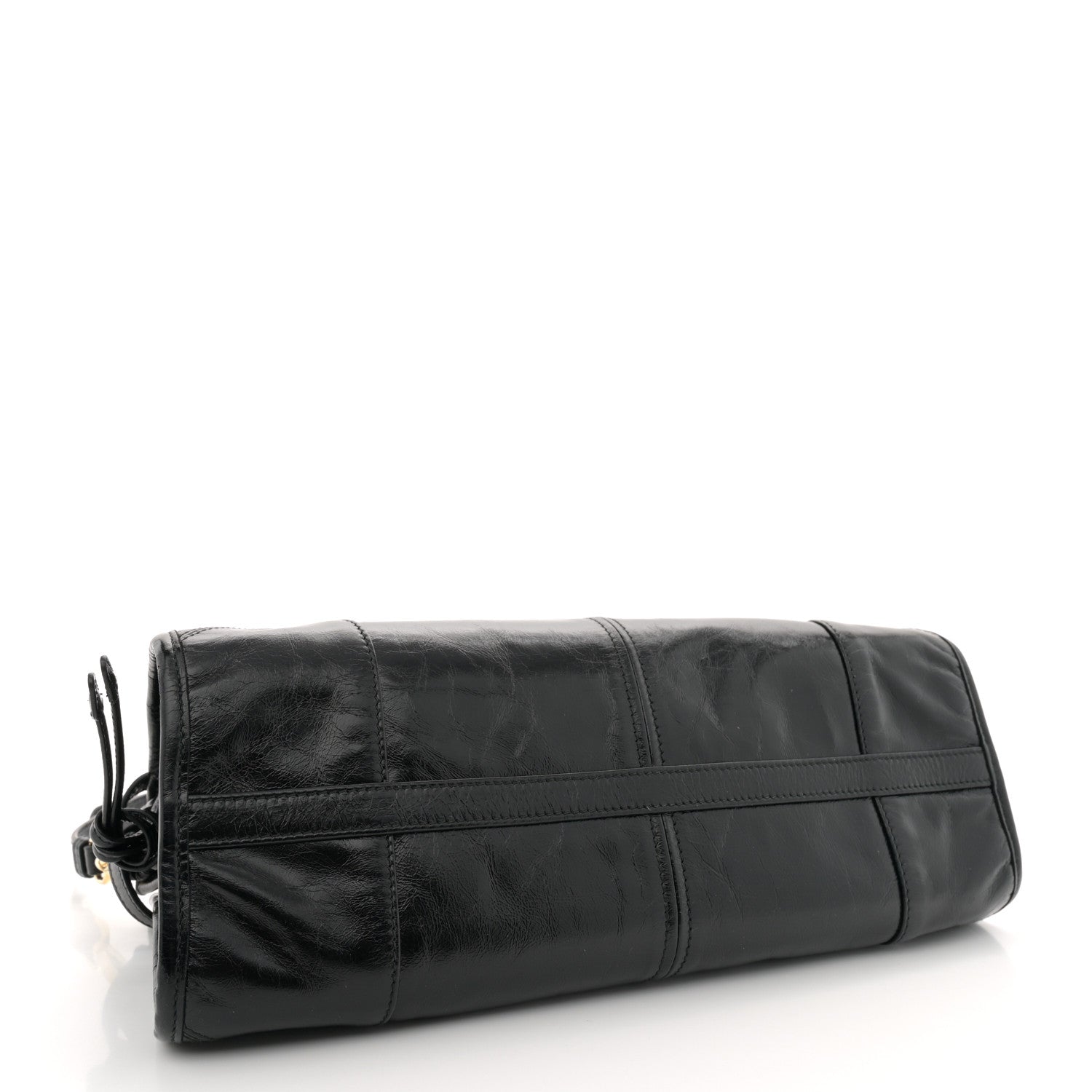 Prada Glossy Calfskin Triangle Medium Bonnie Shoulder Bag Black 4 of 11