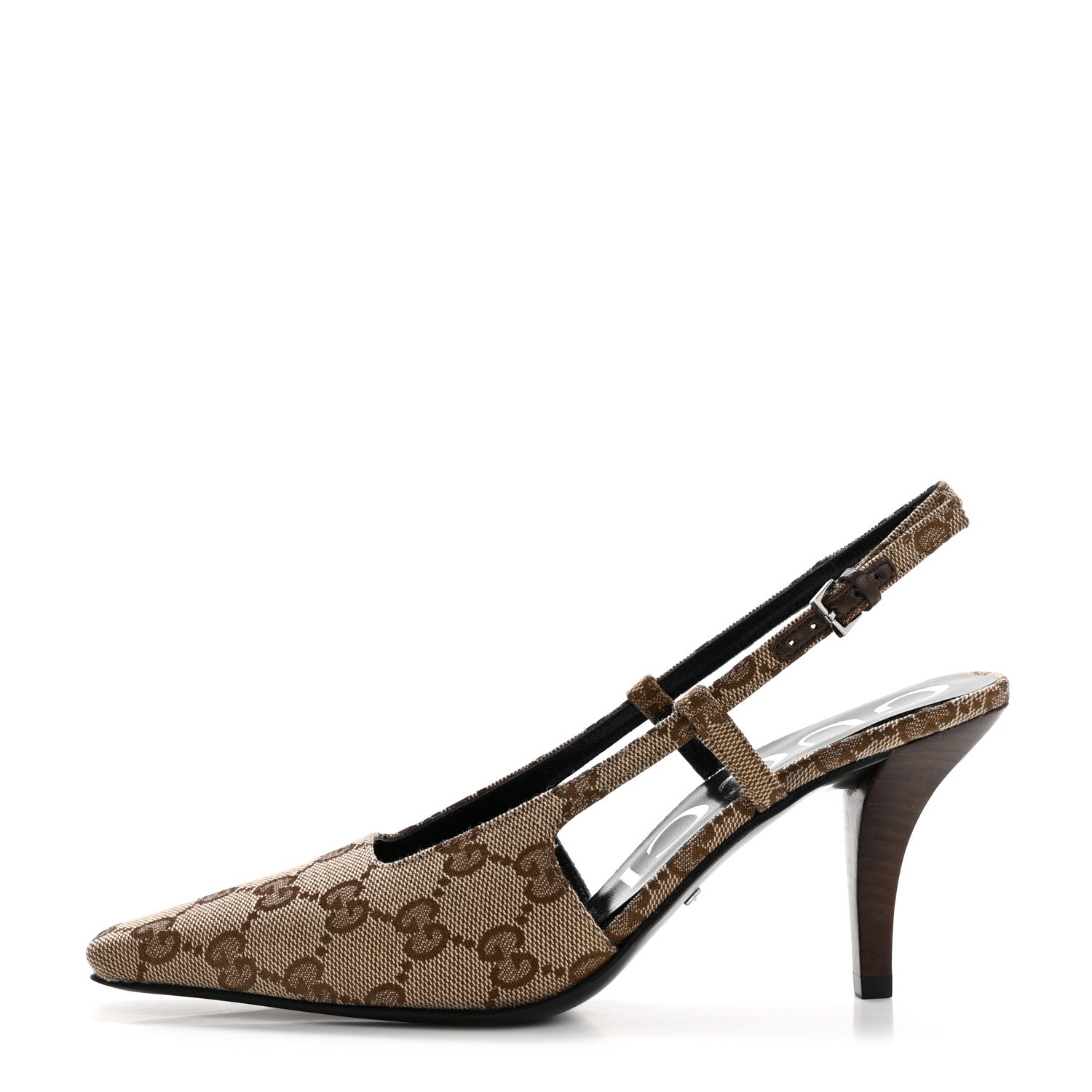 Gucci Monogram Malga Kid Square G 75mm Slingback Pumps 35 Beige Ebony New Acero 1 of 8